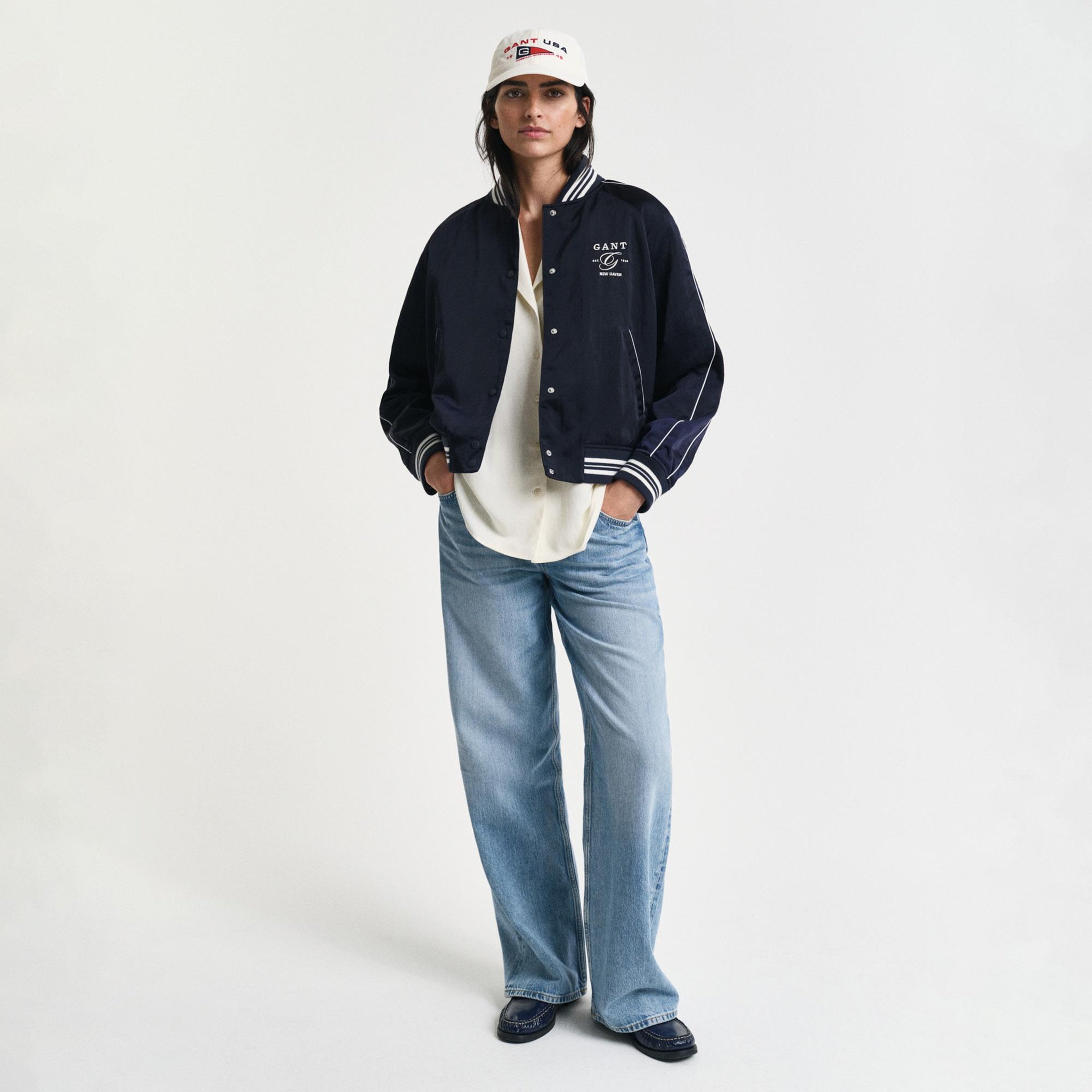 GANT Kadın Lacivert Regular Fit Hakim Yaka Logolu Bomber Ceket