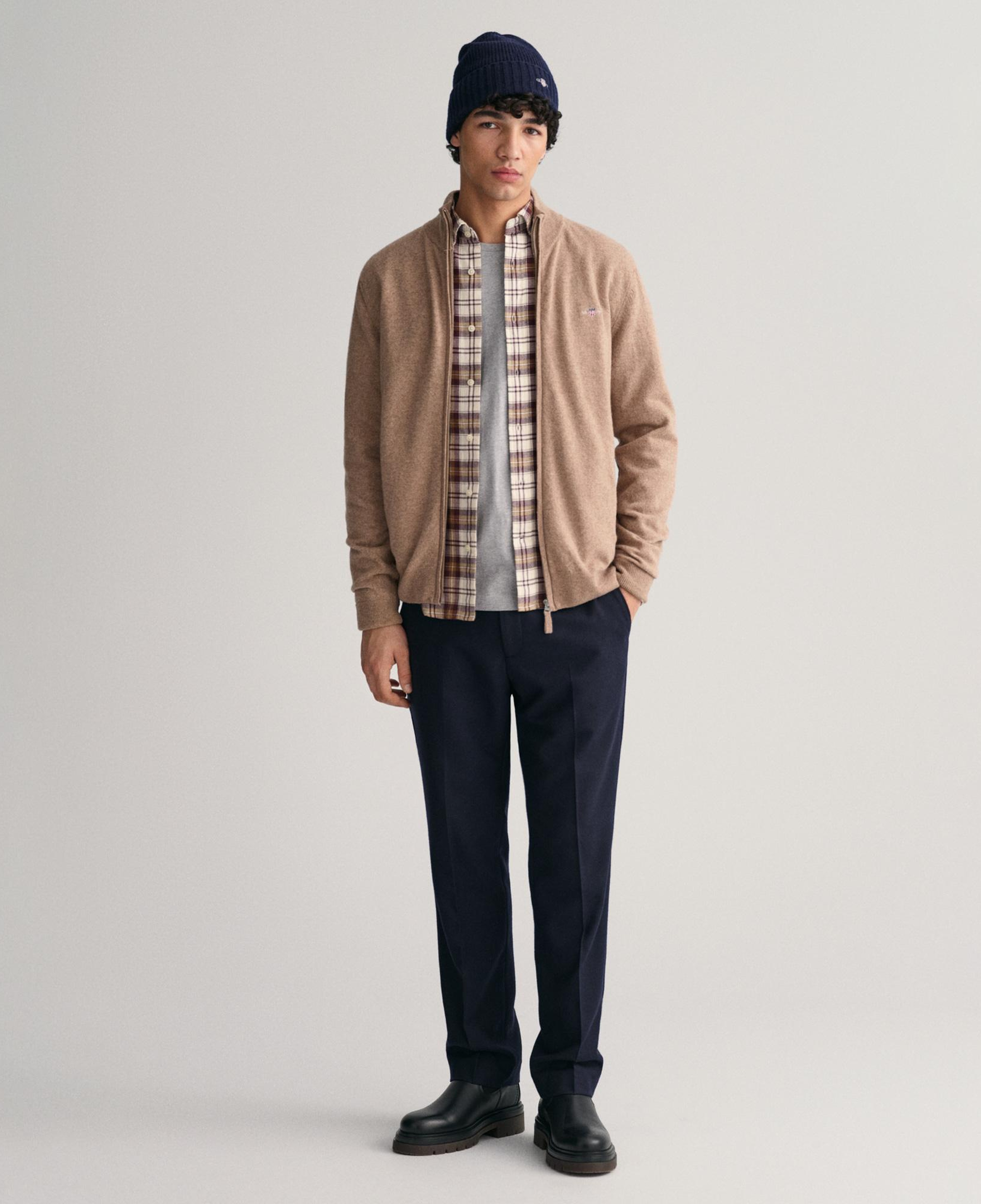 GANT Erkek Bej Regular Fit Fermuarlı Yün Hırka