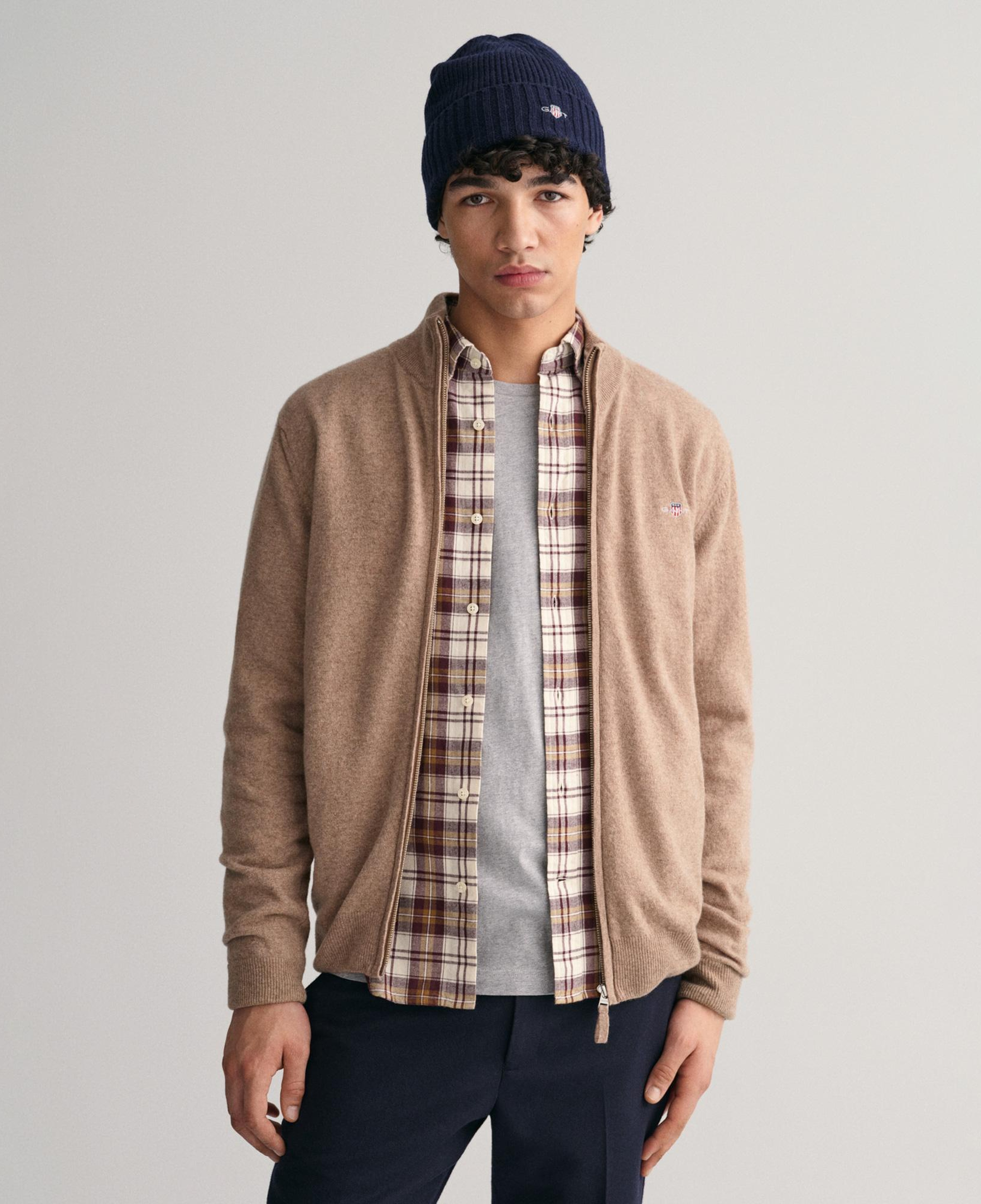 GANT Erkek Bej Regular Fit Fermuarlı Yün Hırka