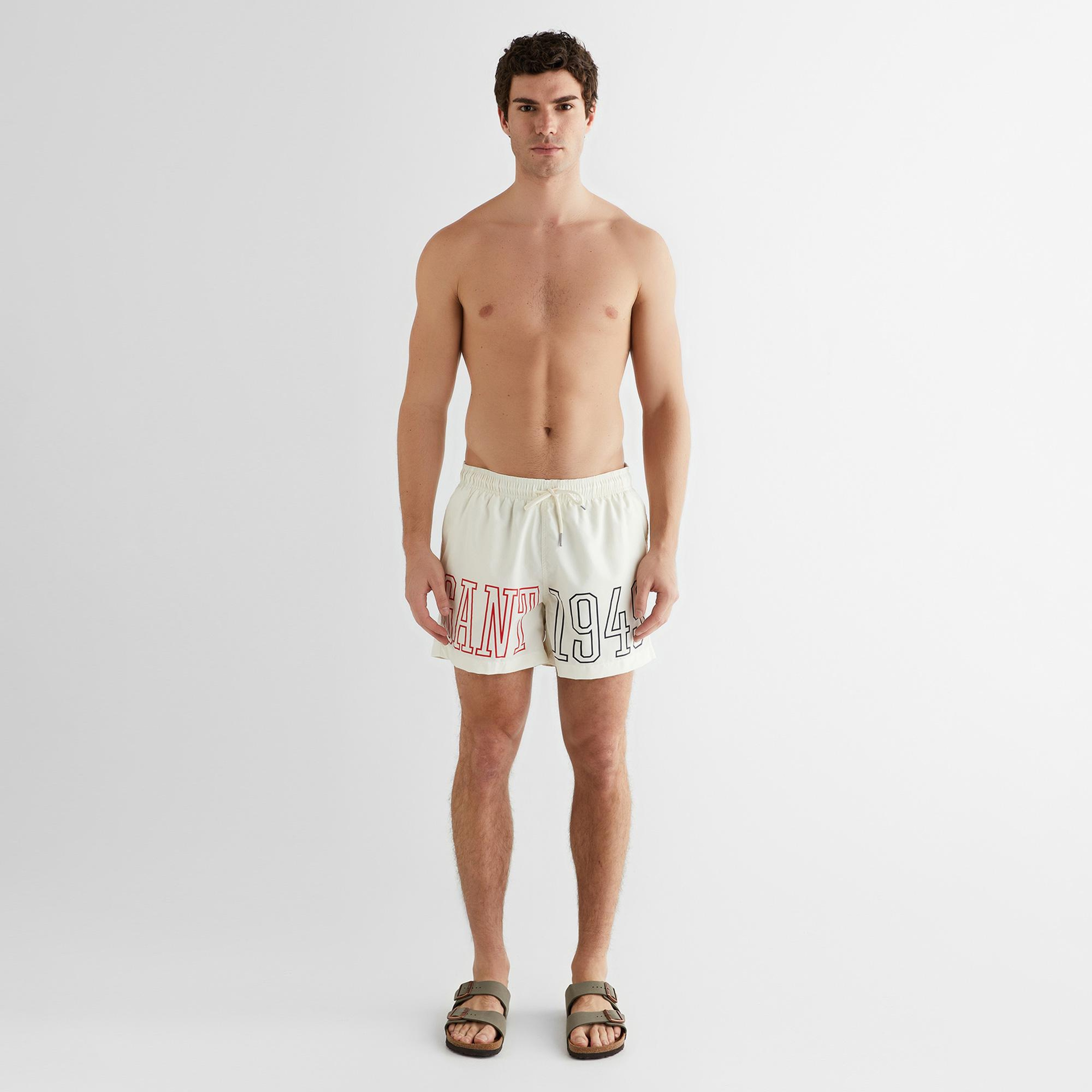 GANT Erkek Krem Regular Fit Logolu Deniz Şortu