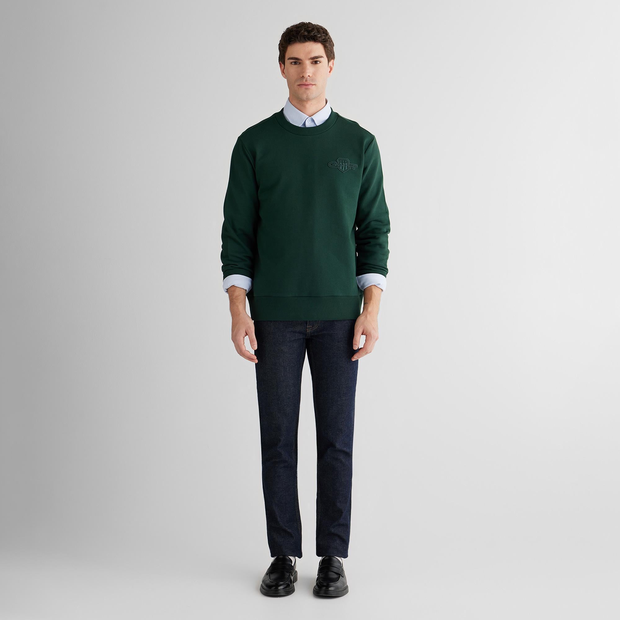 GANT Erkek Yeşil Regular Fit Bisiklet Yaka Sweatshirt