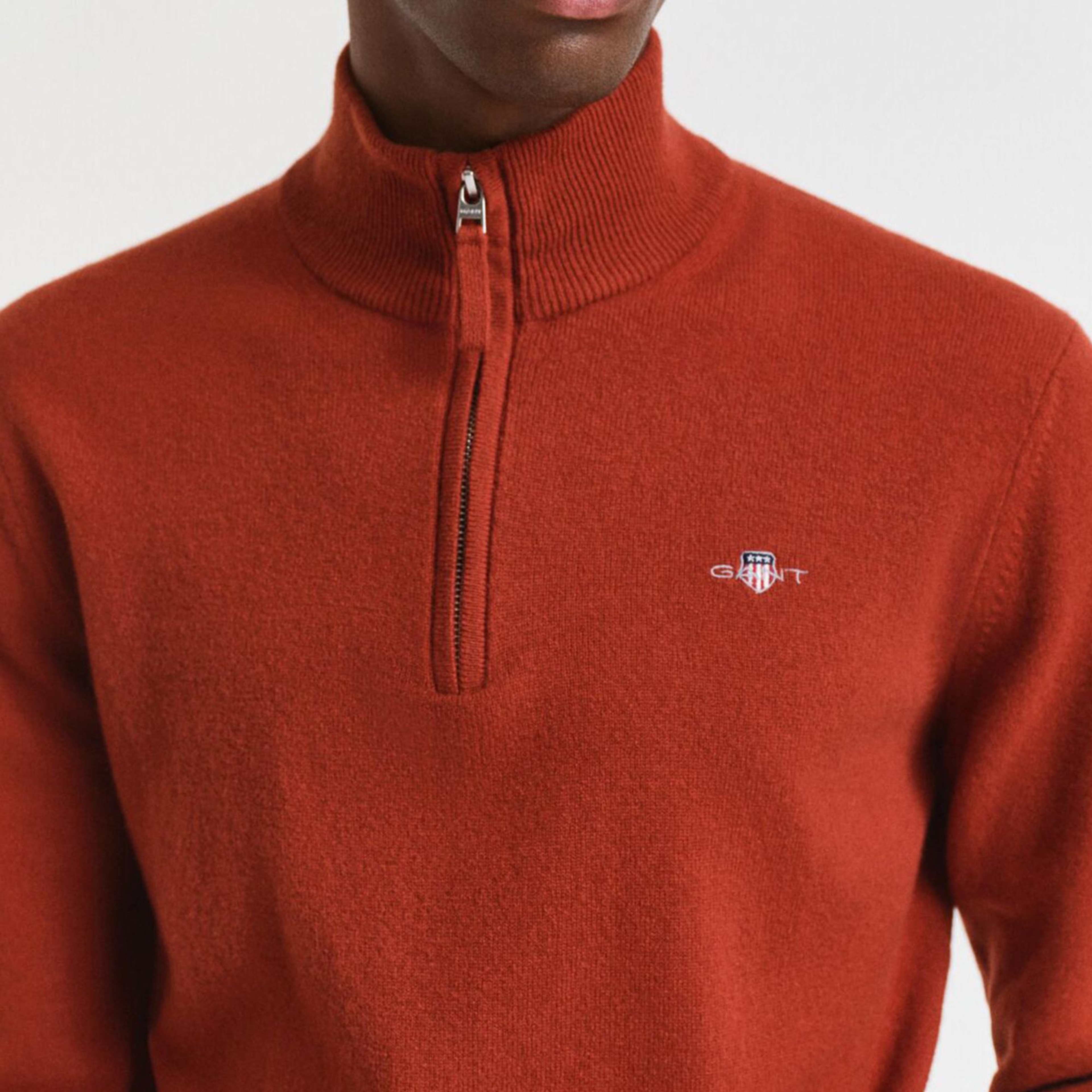 GANT Erkek Kırmızı Regular Fit Yarım Fermuarlı Yün Kazak