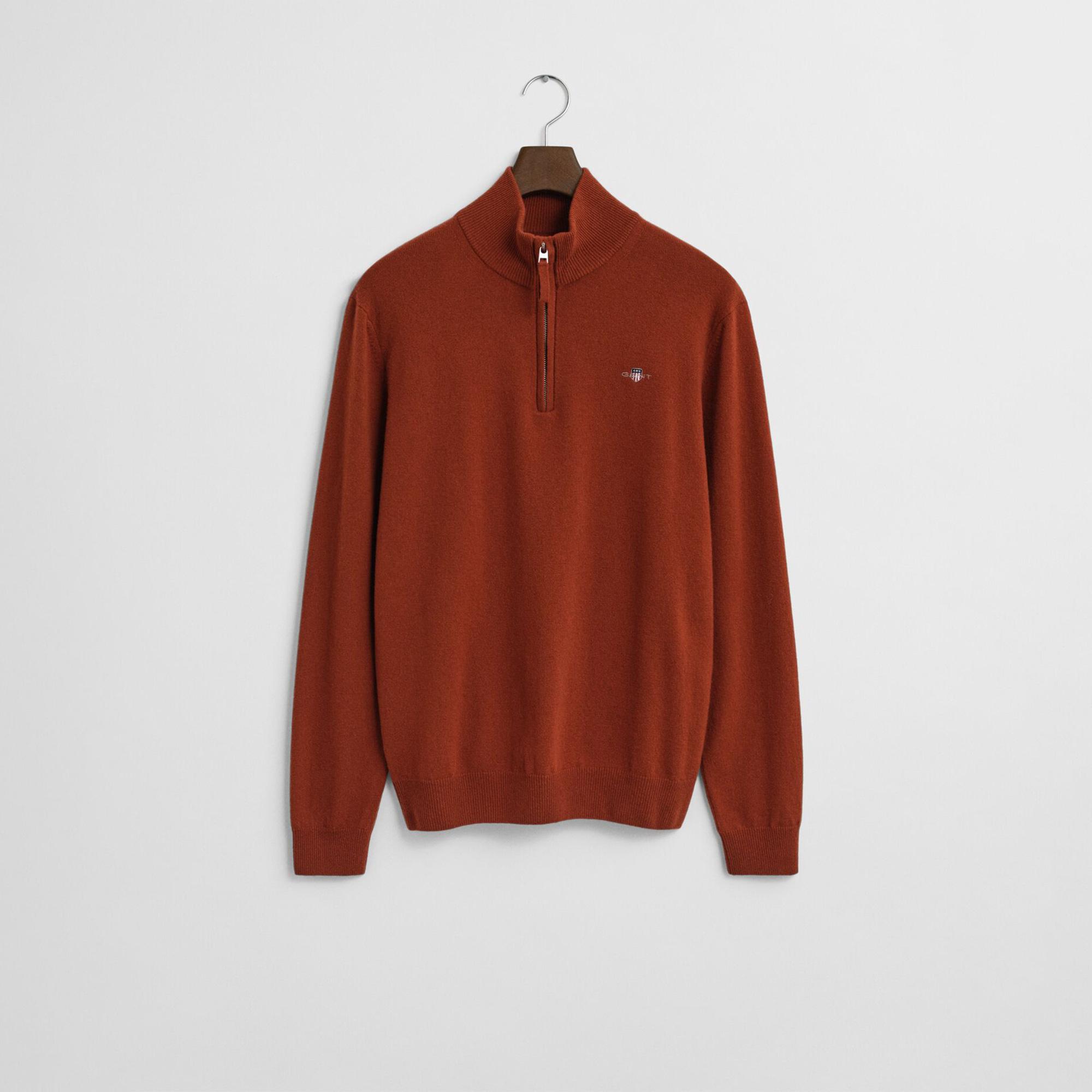 GANT Erkek Kırmızı Regular Fit Yarım Fermuarlı Yün Kazak