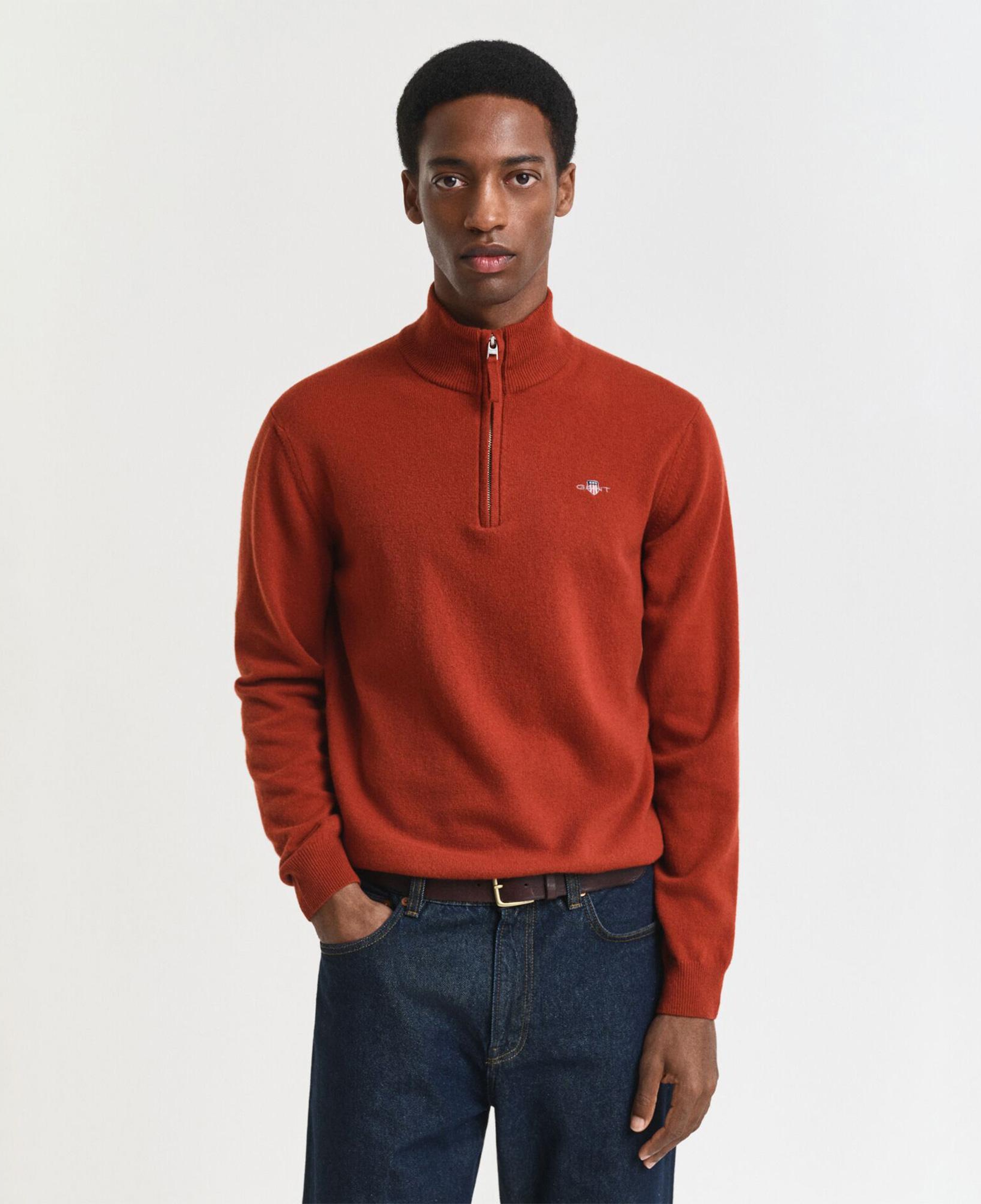 GANT Erkek Kırmızı Regular Fit Yarım Fermuarlı Yün Kazak