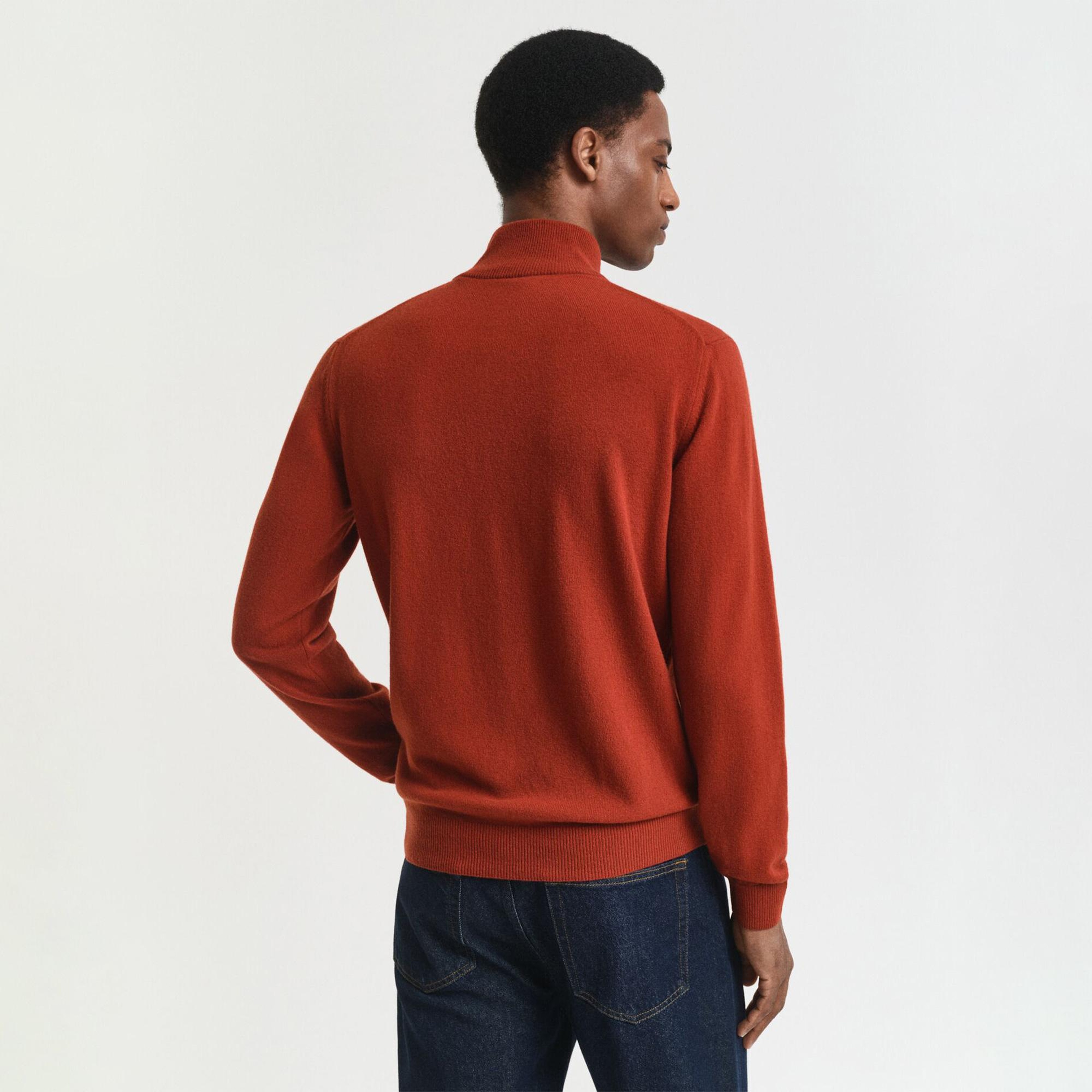 GANT Erkek Kırmızı Regular Fit Yarım Fermuarlı Yün Kazak