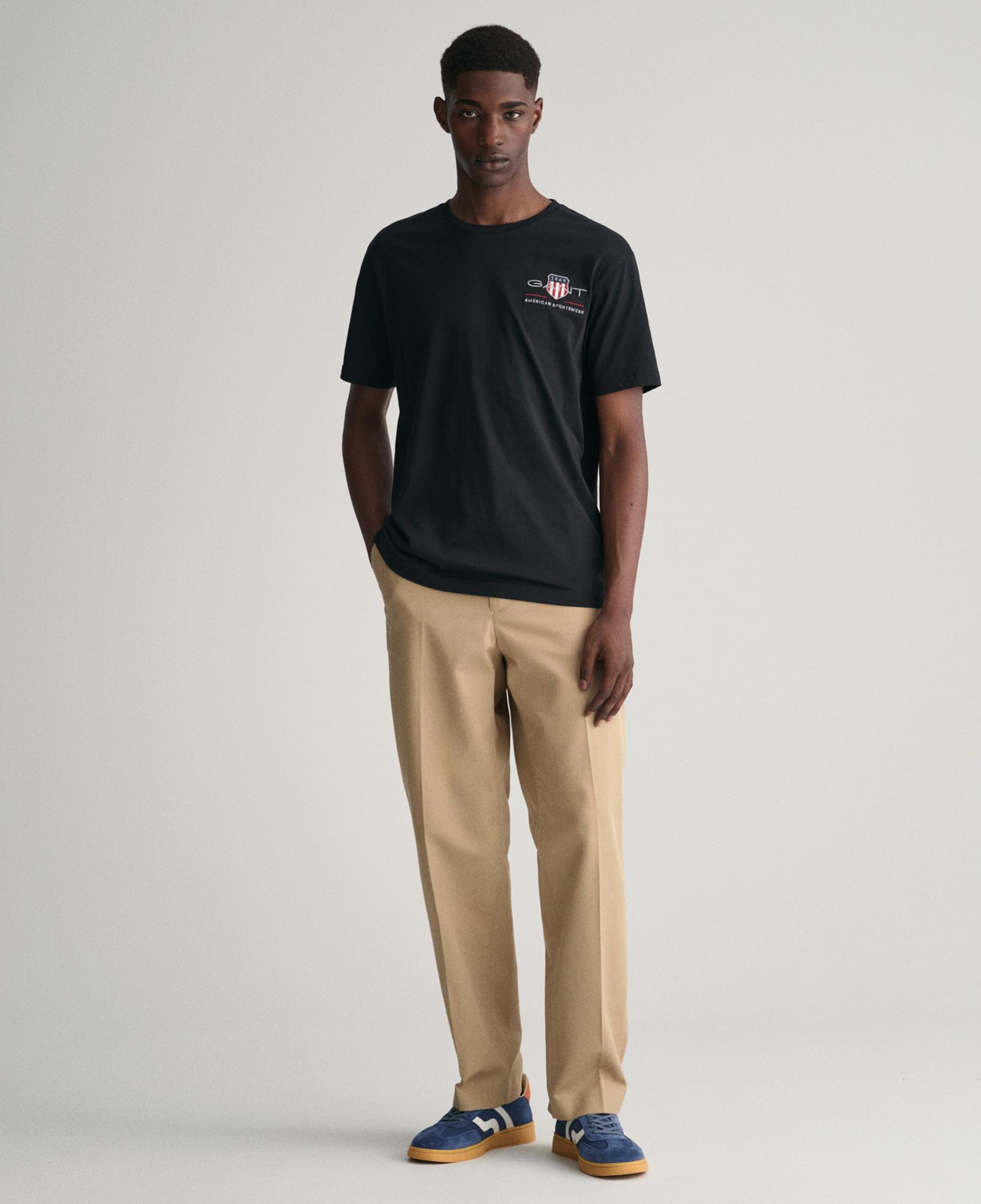 GANT Erkek Siyah Regular Fit Bisiklet Yaka Logolu T-shirt
