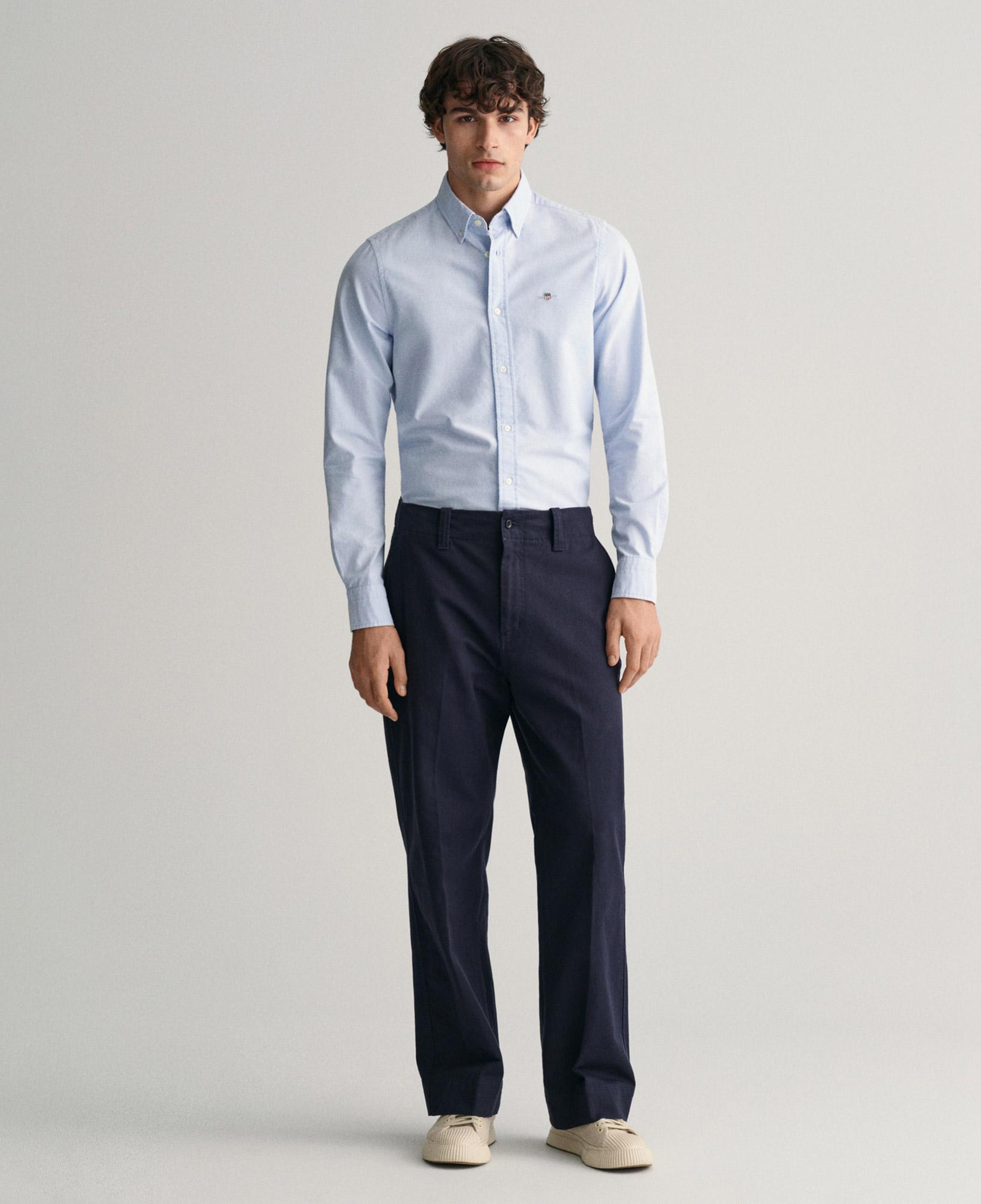 GANT Erkek Mavi Slim Fit Düğmeli Yaka Gömlek