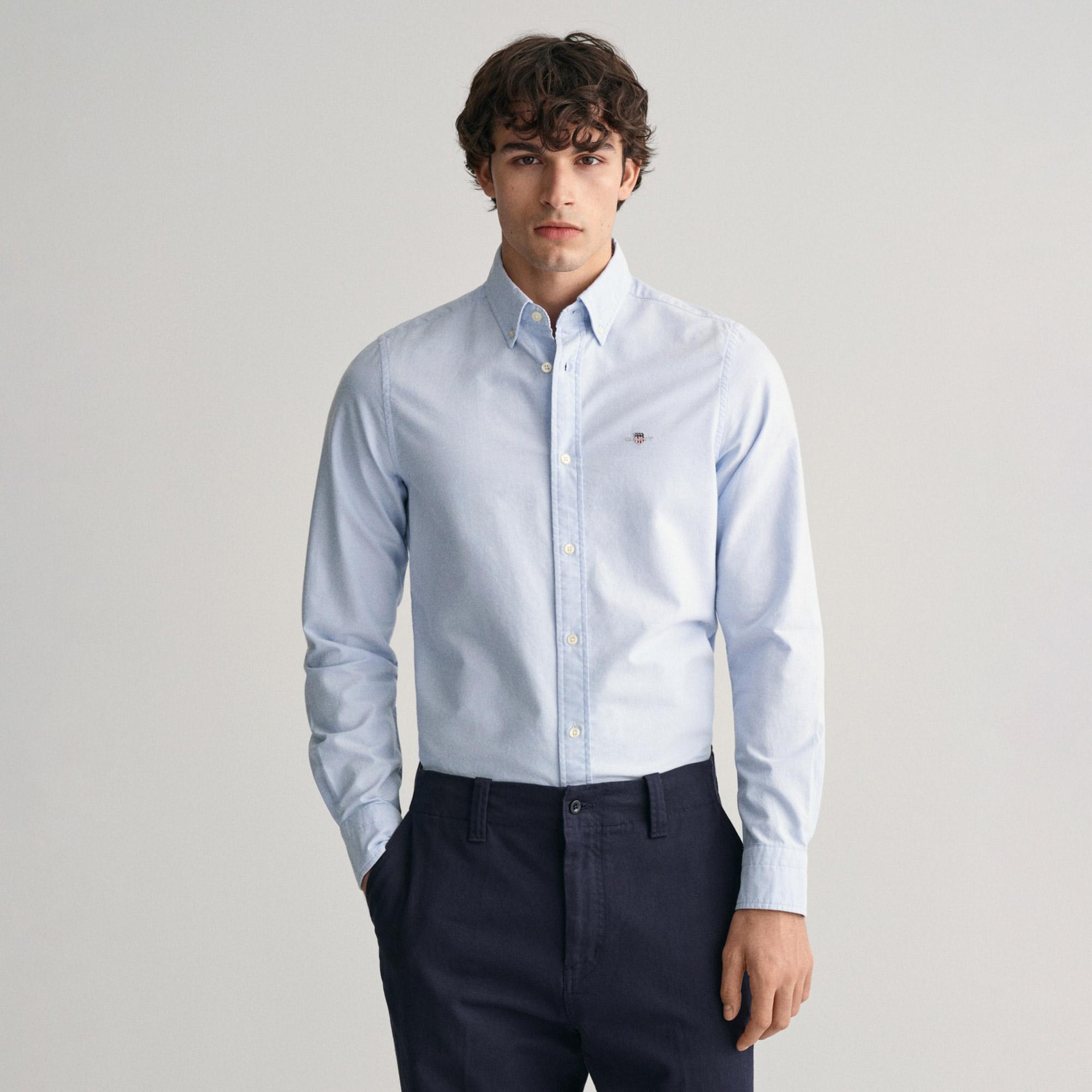 GANT Erkek Mavi Slim Fit Düğmeli Yaka Gömlek