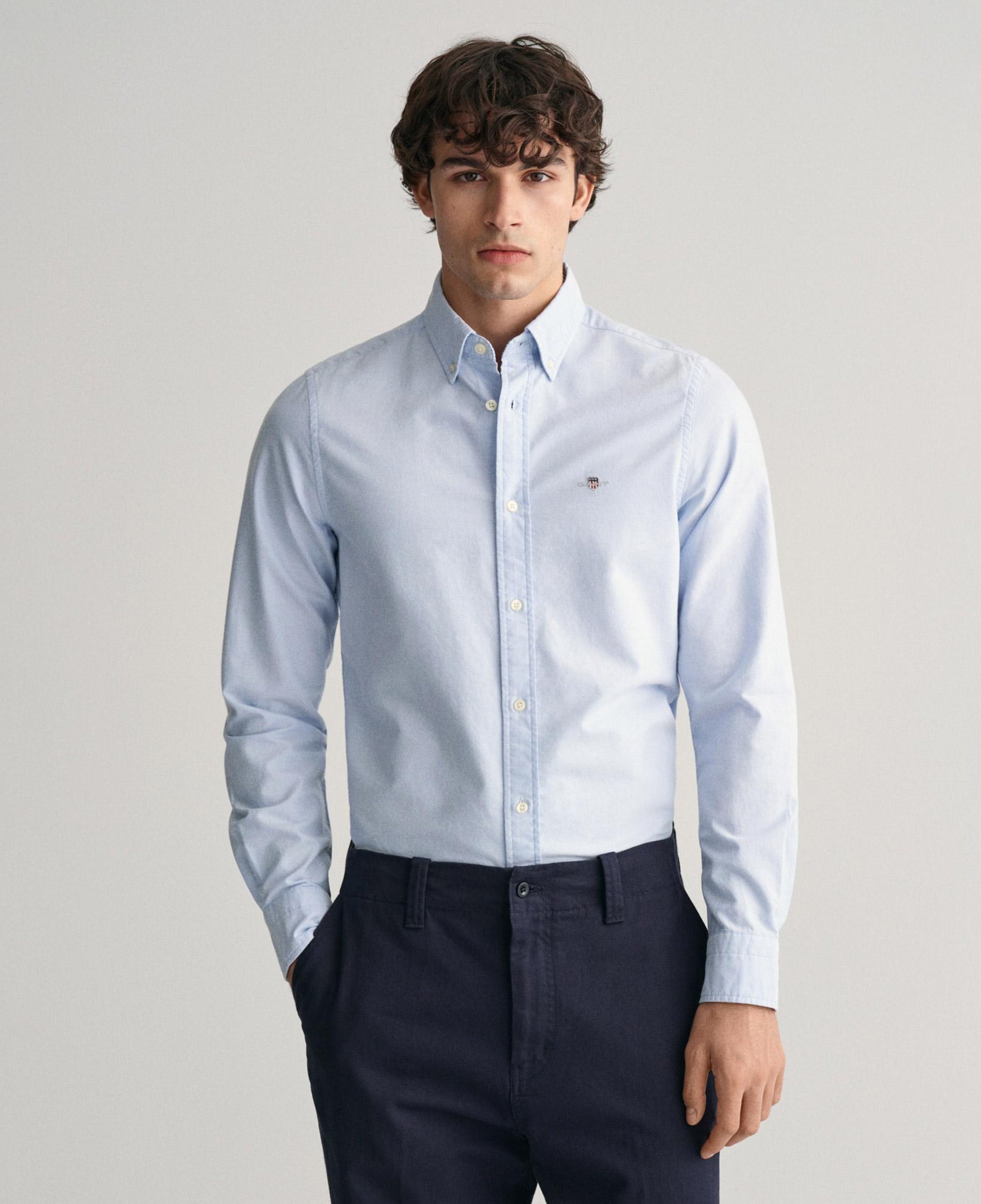 GANT Erkek Mavi Slim Fit Düğmeli Yaka Gömlek