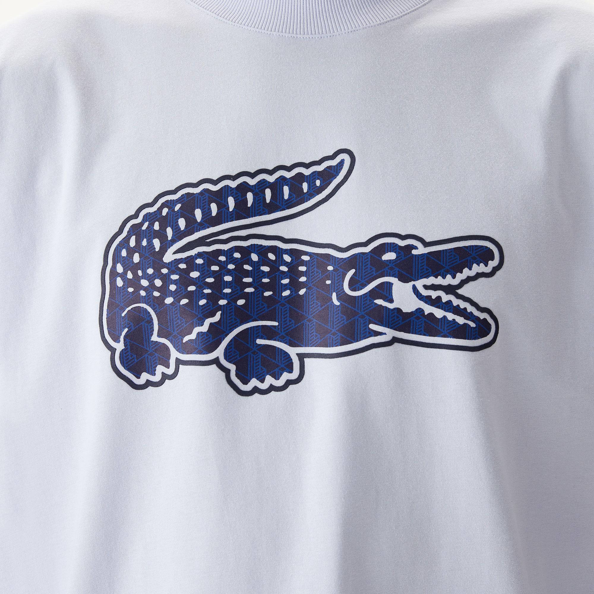 Erkek Relaxed Fit Bisiklet Yaka Baskılı Mavi T-Shirt