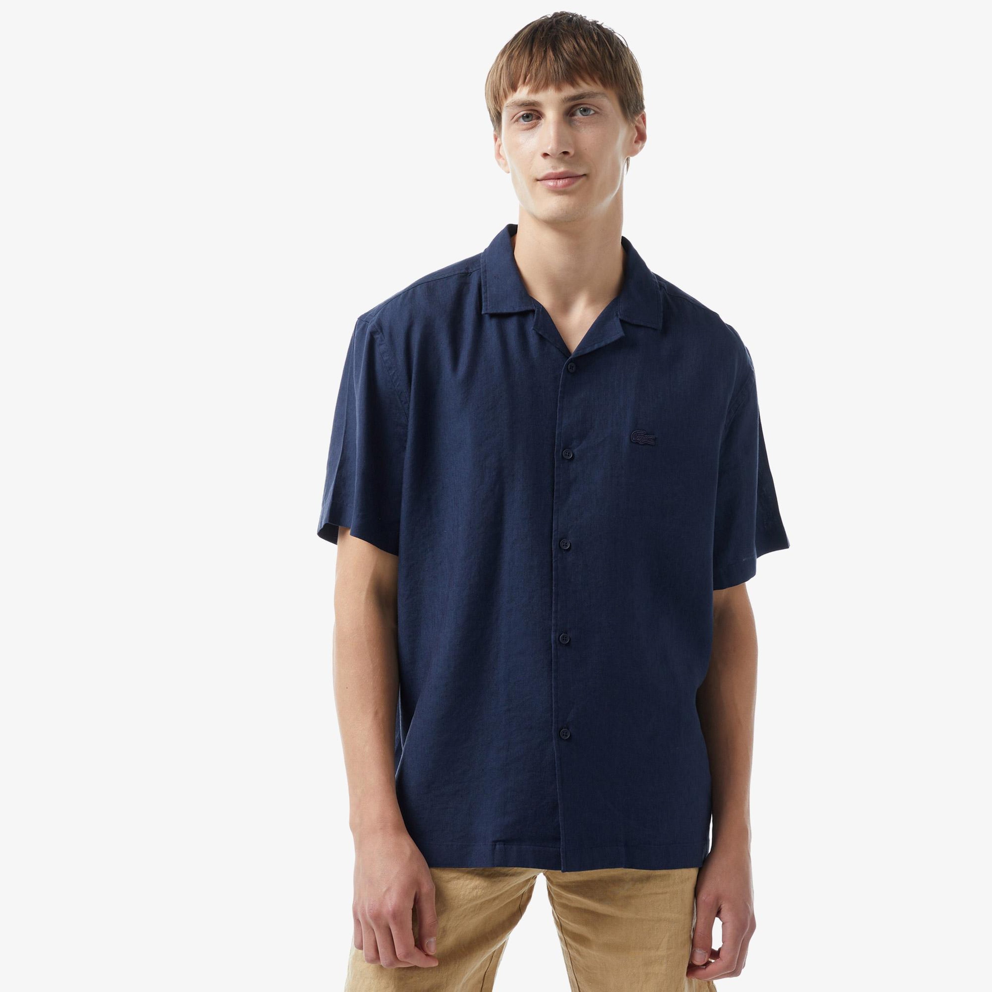 Erkek Relaxed Fit Kısa Kollu Lacivert Gömlek