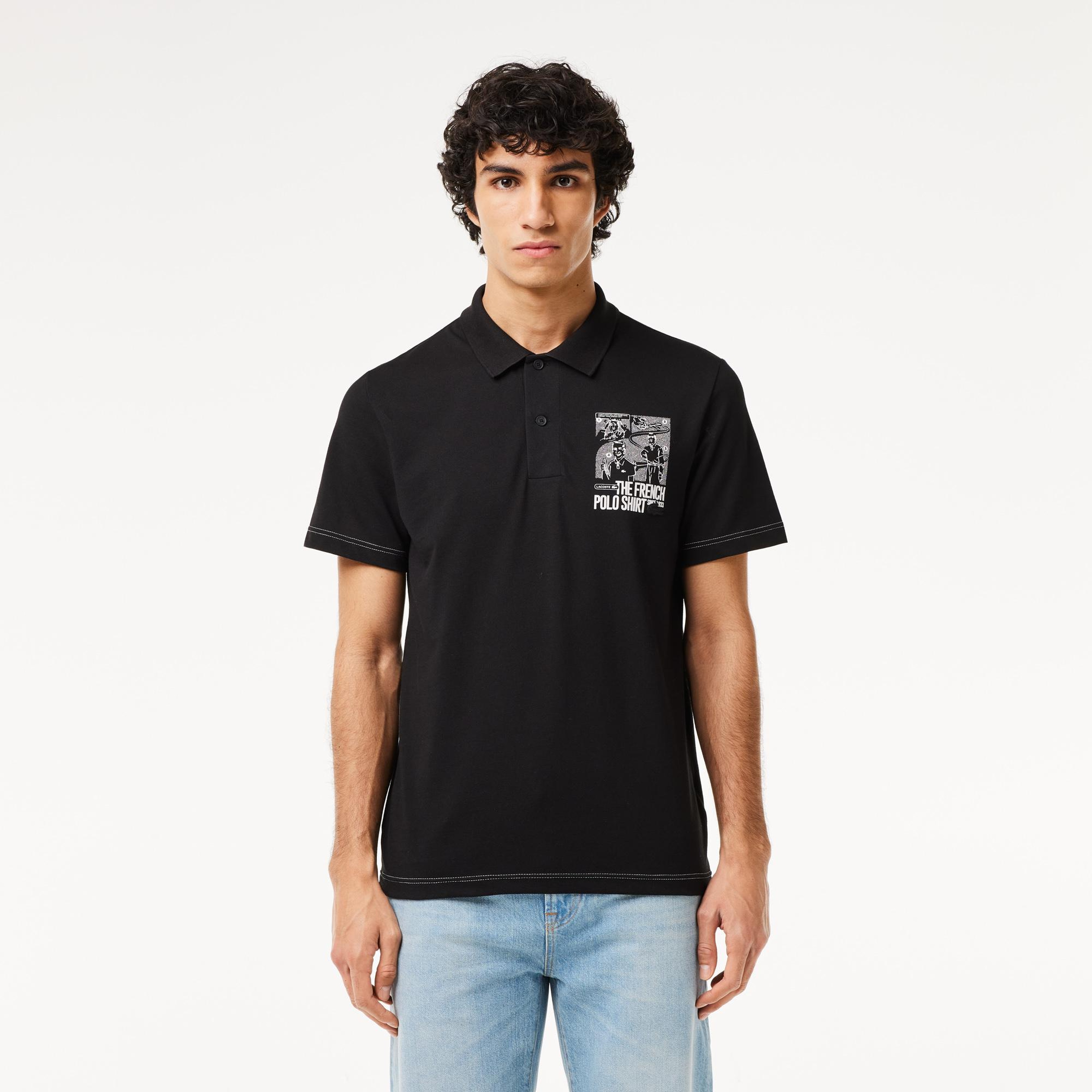 Erkek Regular Fit Baskılı Siyah Polo