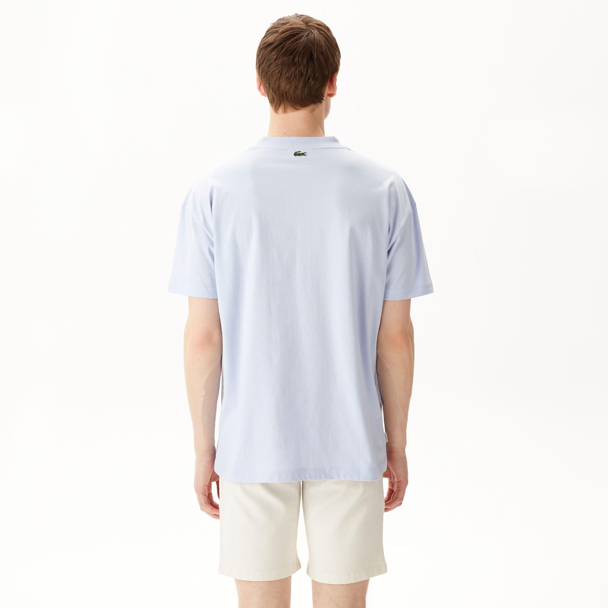 Erkek Relaxed Fit Bisiklet Yaka Baskılı Mavi T-Shirt