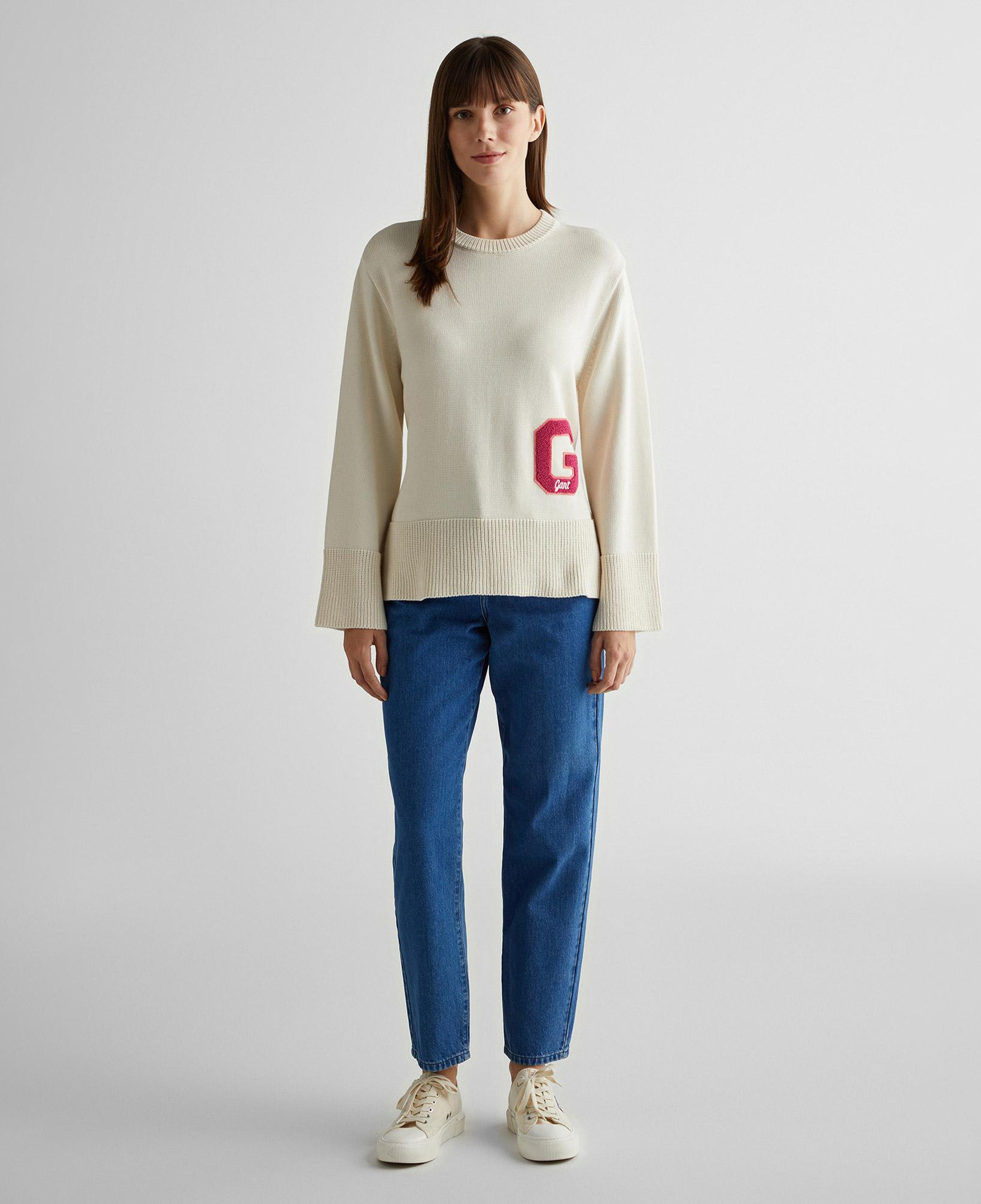 GANT Kadın Krem Oversize Fit Bisiklet Yaka Logolu Kazak