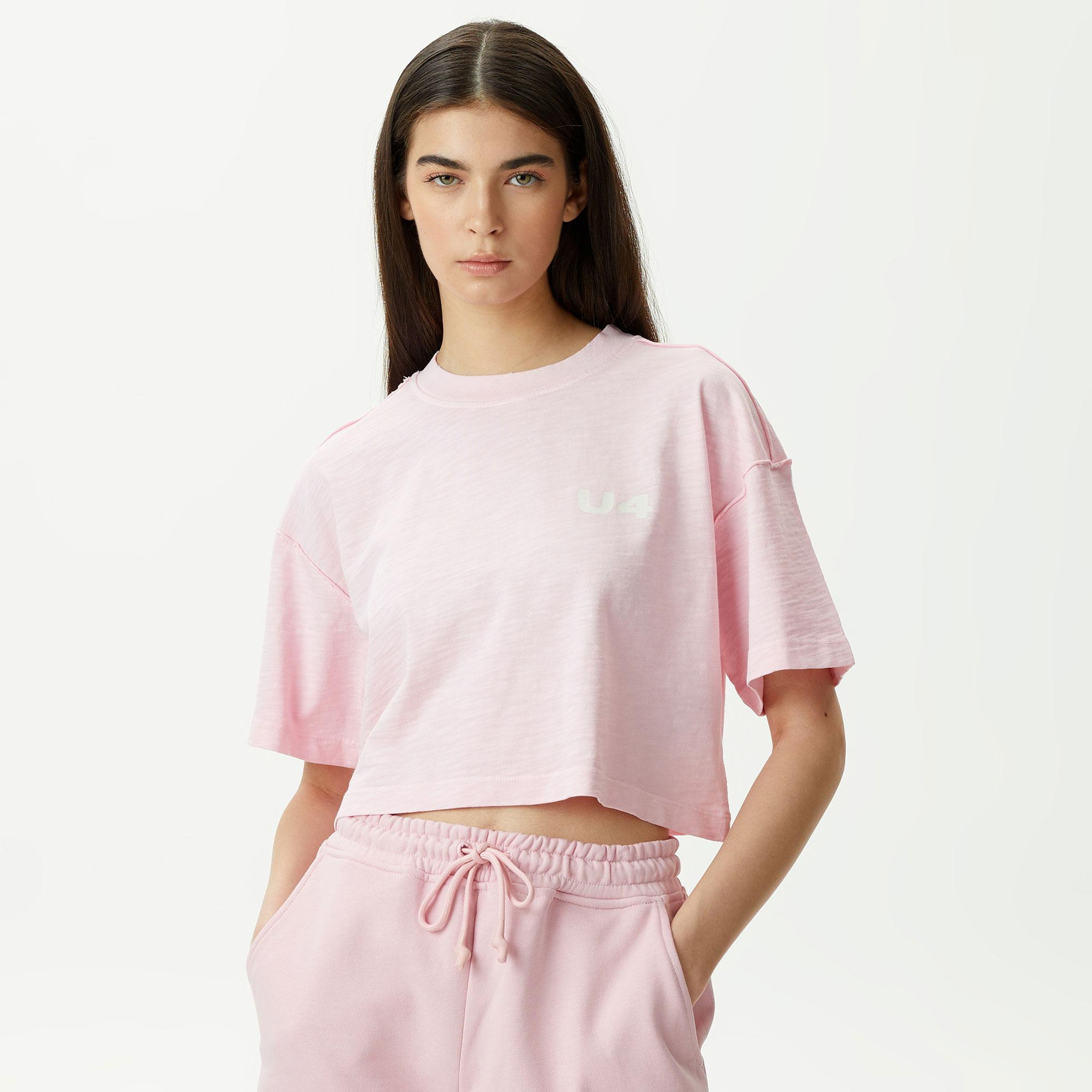 UNITED4 Kadın Pembe Crop T-Shirt