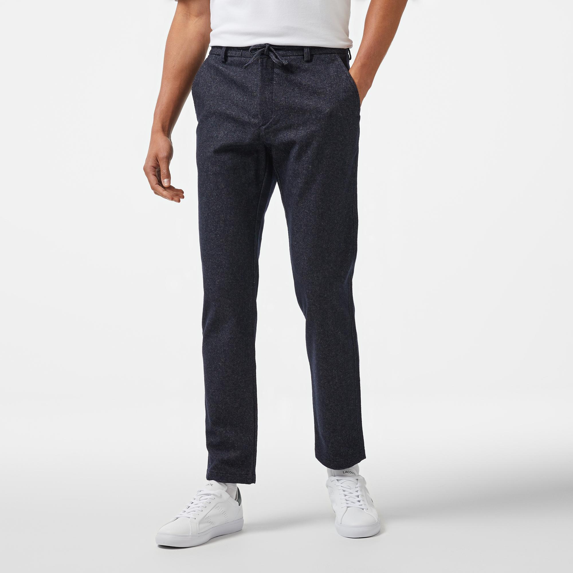 Erkek Tapered Fit Chino Lacivert Yün Karışımlı Pantolon