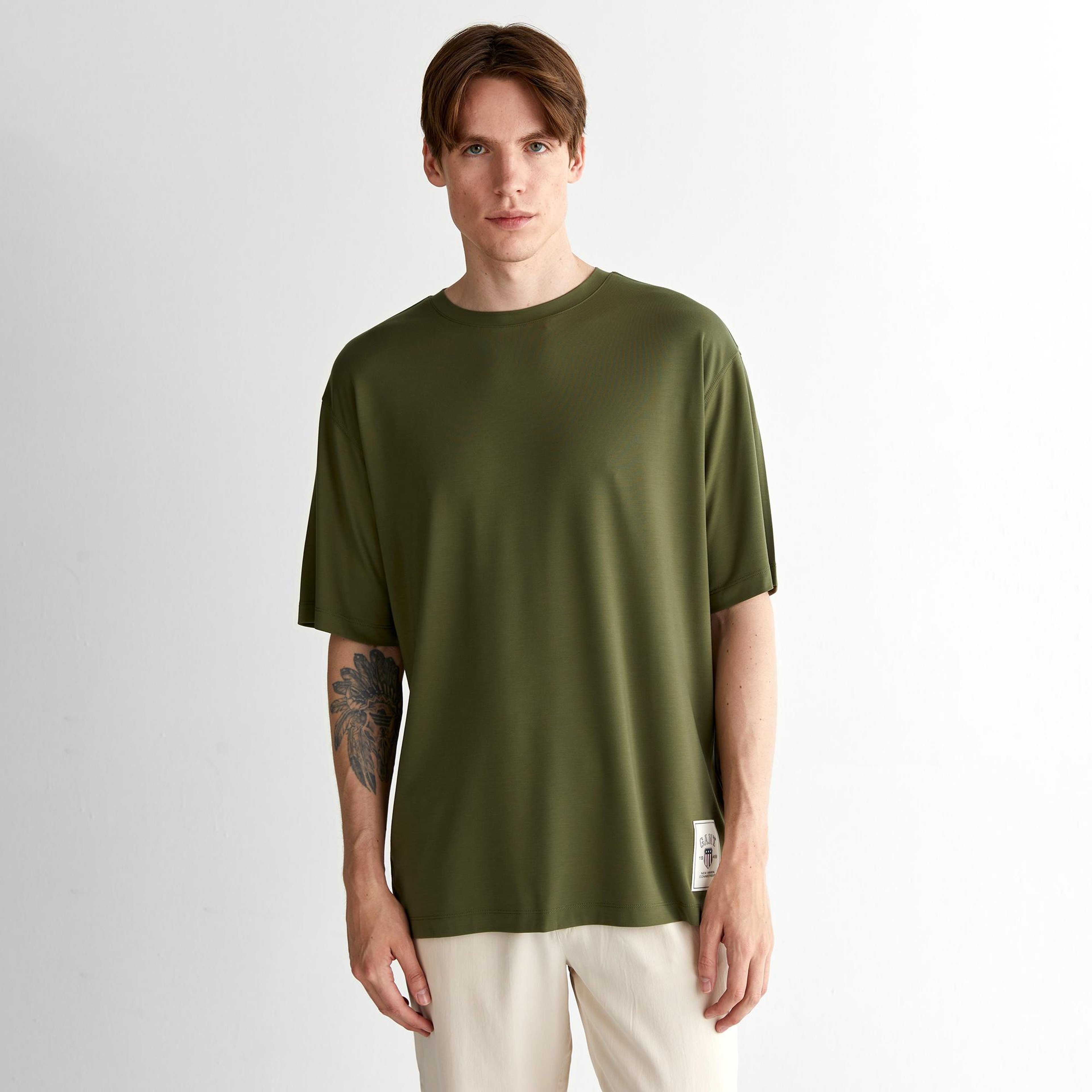 GANT Erkek Yeşil Relaxed Fit Bisiklet Yaka Logolu T-Shirt