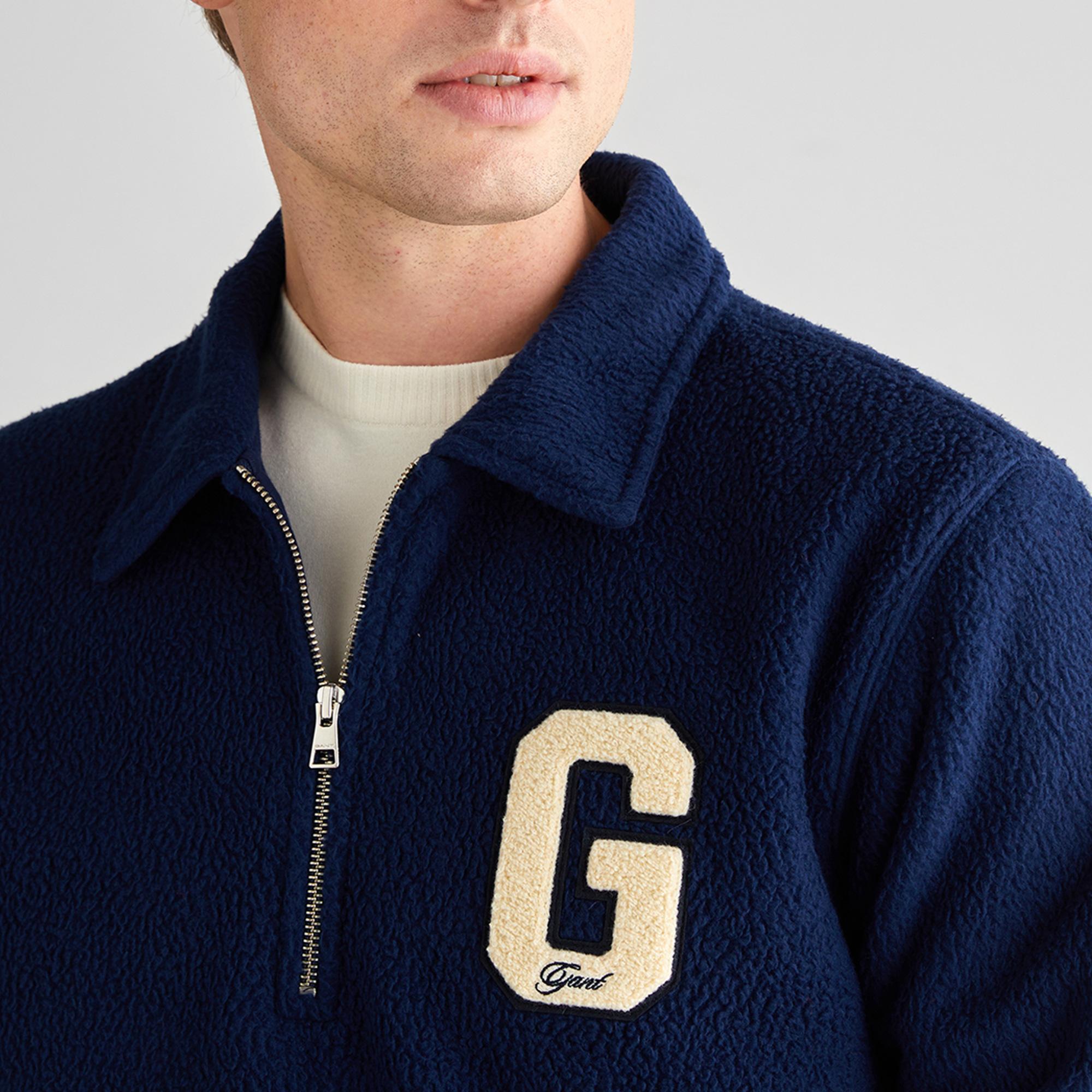 GANT Erkek Lacivert Regular Fit Yarım Fermuarlı Logolu Sweatshirt