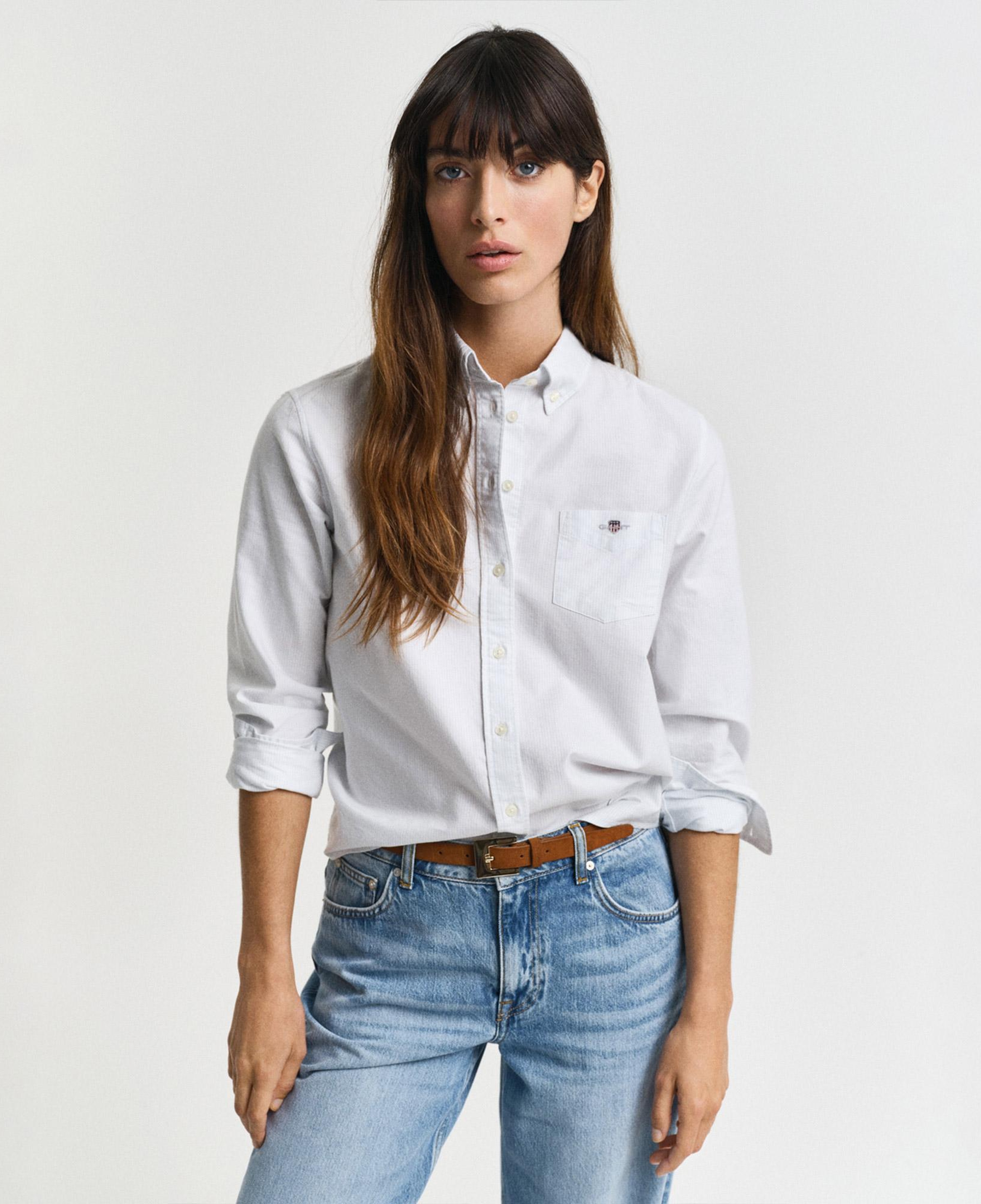 GANT Kadın Mavi Regular Fit Düğmeli Yaka Çizgili Gömlek