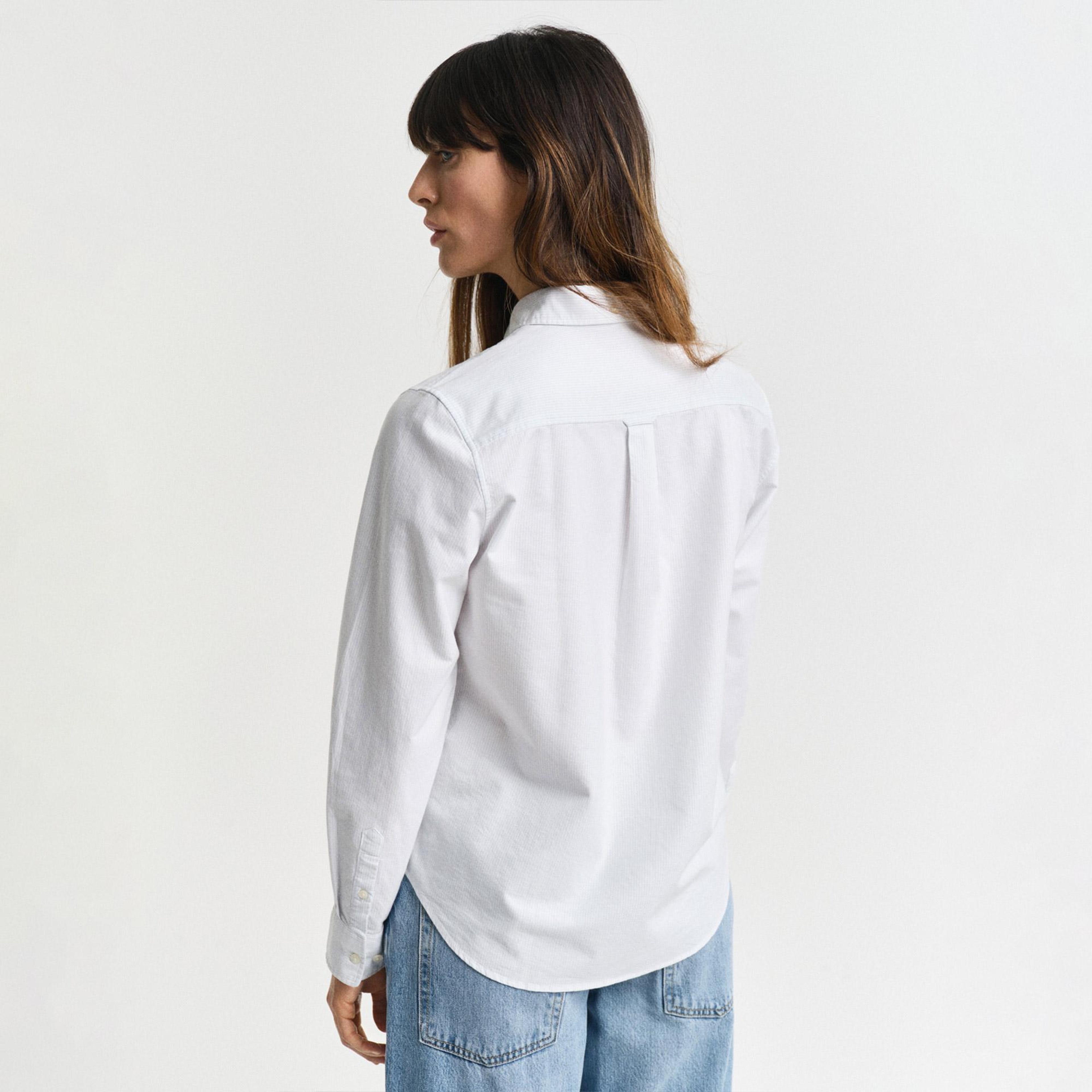 GANT Kadın Mavi Regular Fit Düğmeli Yaka Çizgili Gömlek