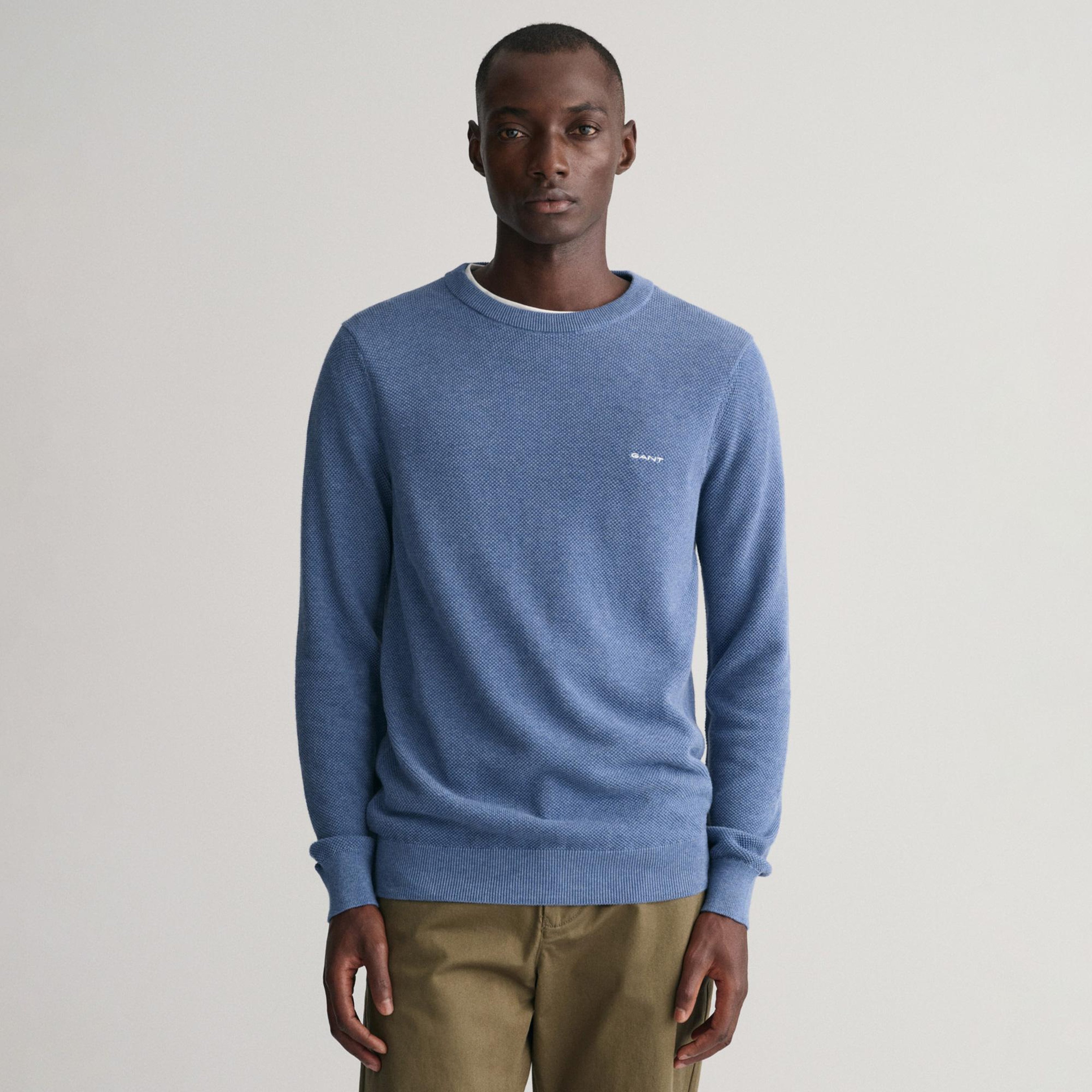GANT Erkek Mavi Regular Fit Bisiklet Yaka Kazak