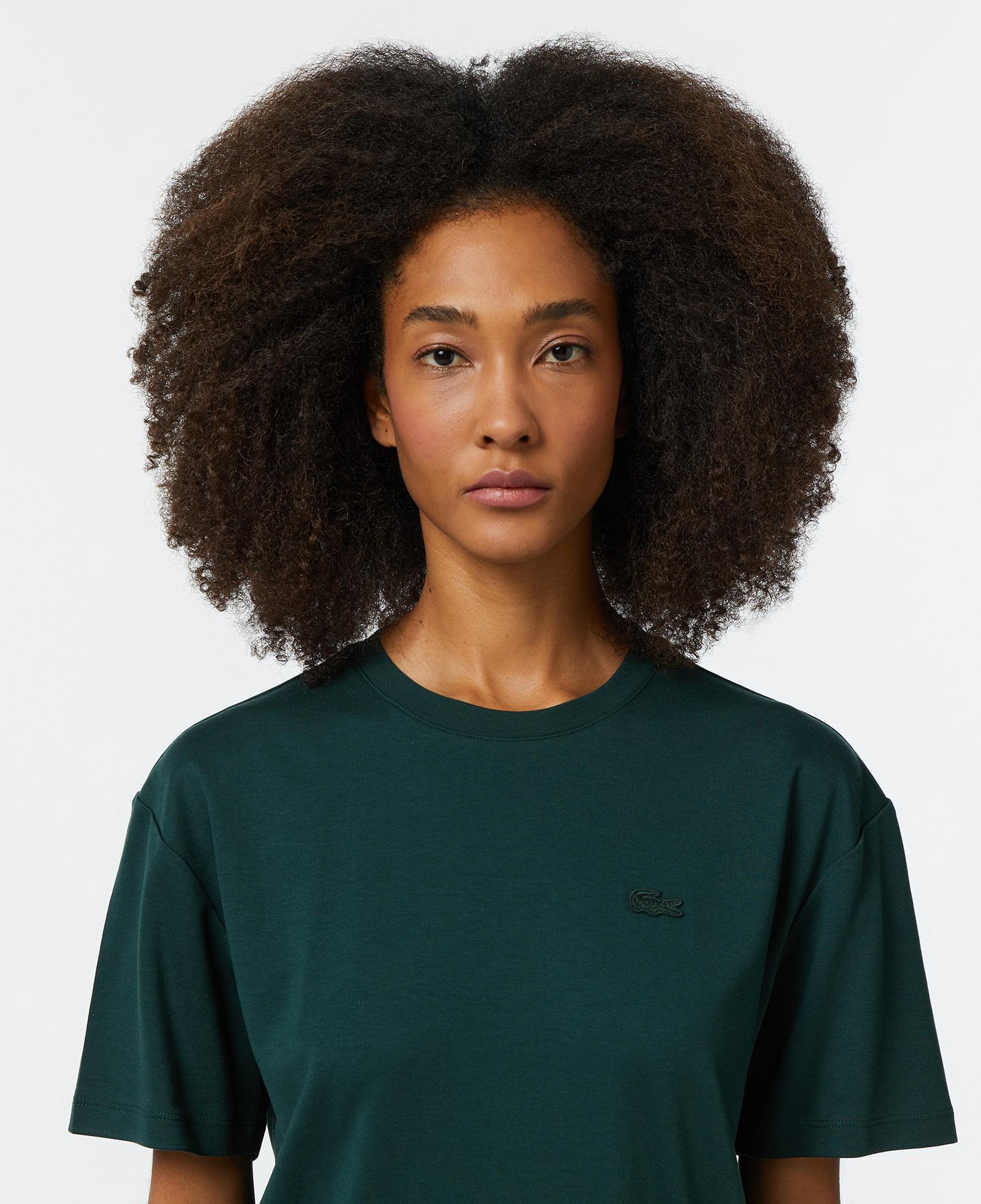 Kadın Relaxed Fit Bisiklet Yaka Koyu Yeşil T-Shirt