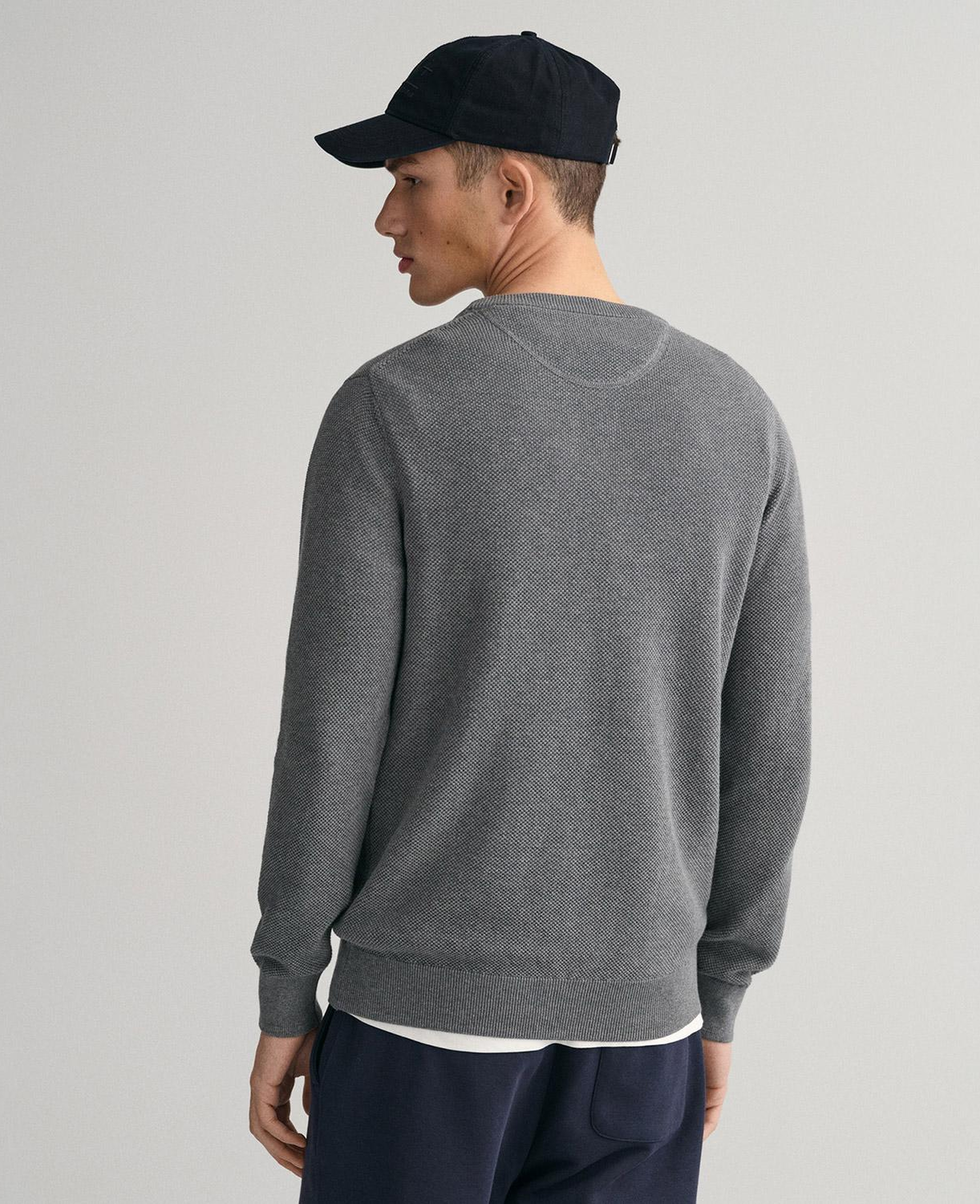 GANT Erkek Gri Regular Fit Bisiklet Yaka Kazak