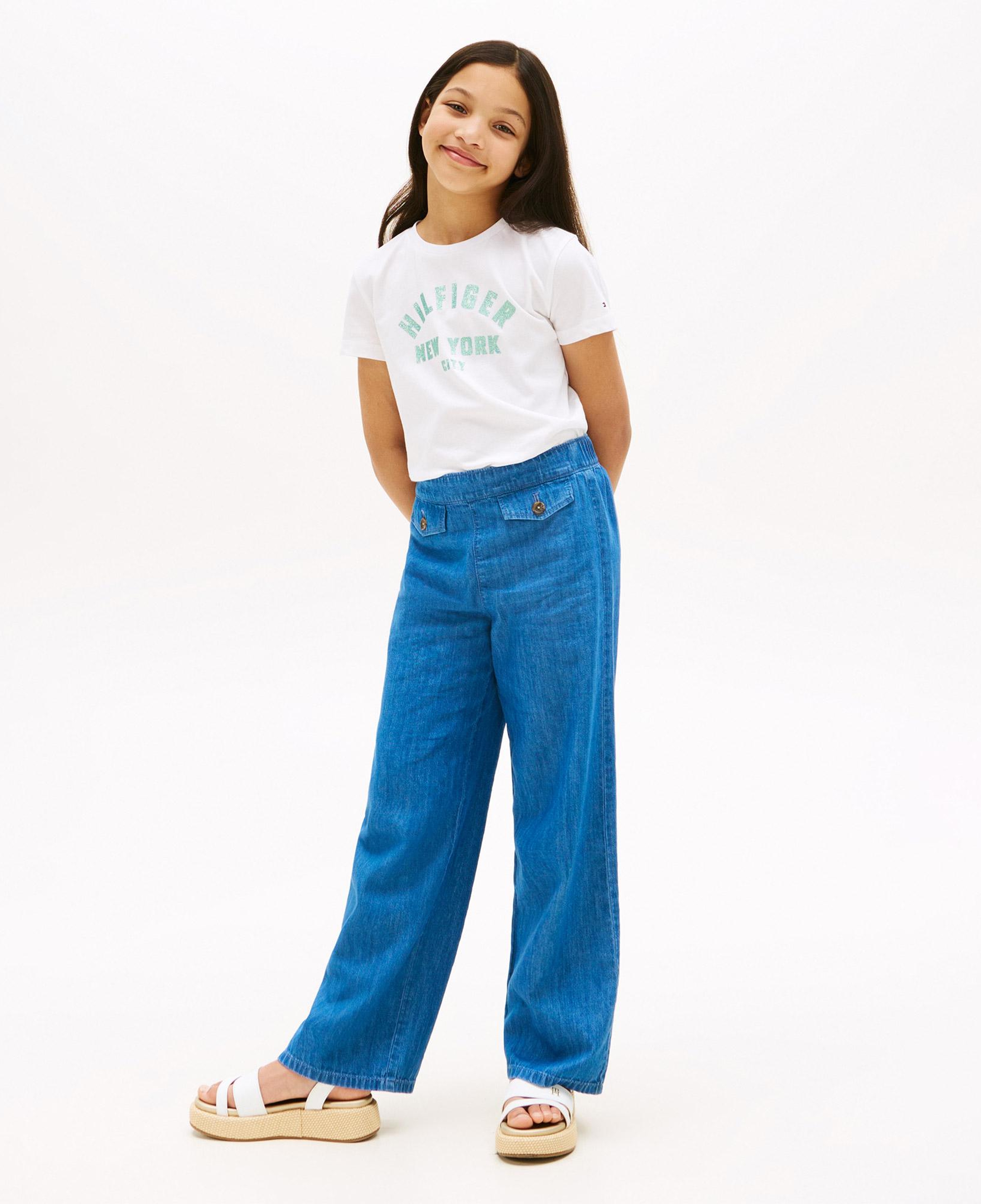 Tommy Hilfiger Glitter Curve NYC Logo Çocuk Beyaz T-Shirt