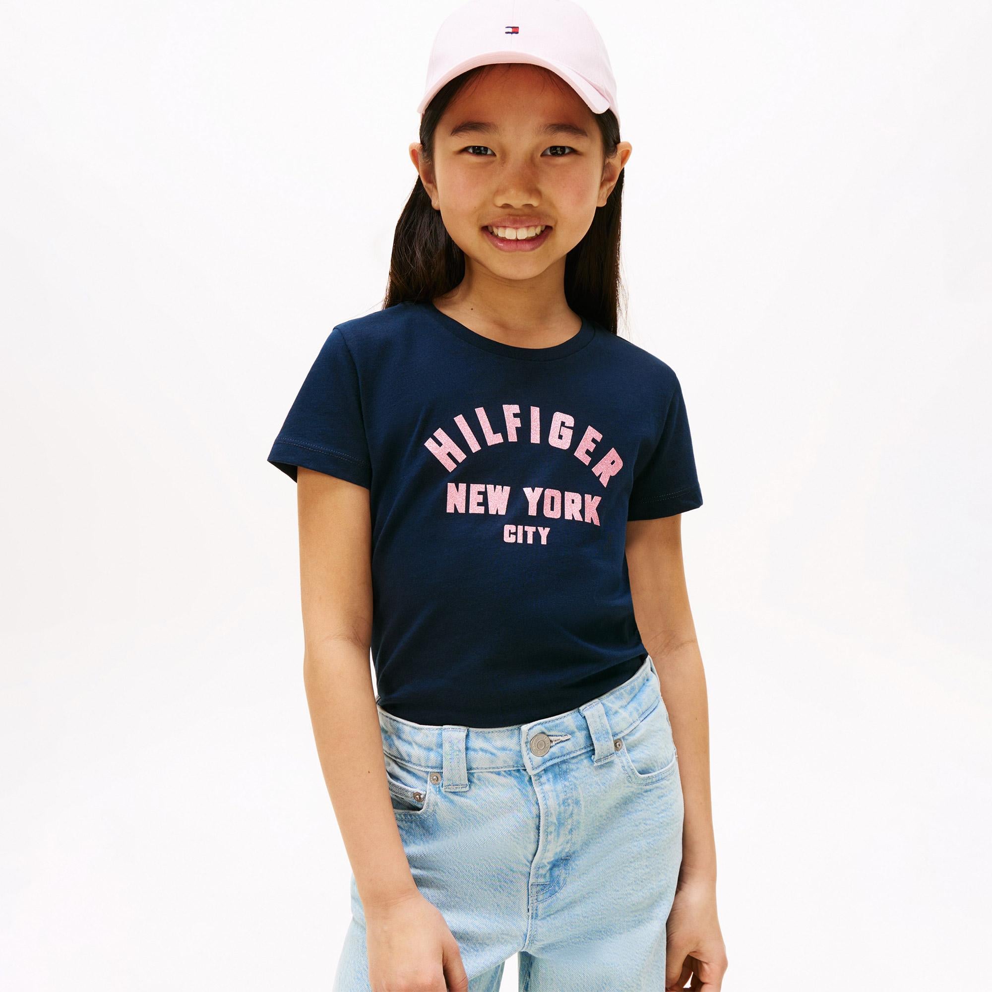 Tommy Hilfiger Glitter Curve NYC Logo Çocuk Lacivert T-Shirt