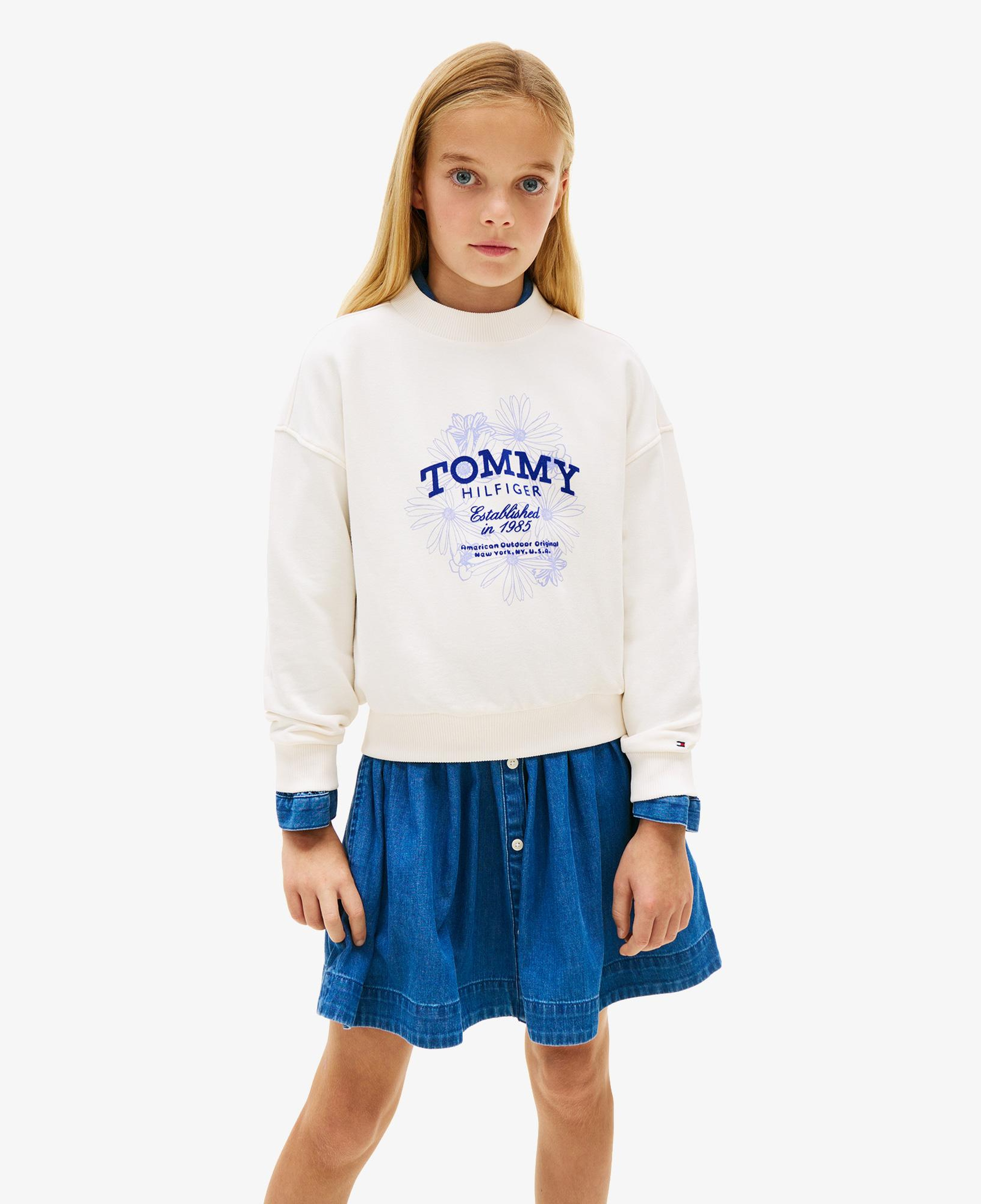 Tommy Hilfiger Flock Flower Crew Neck Çocuk Beyaz Sweatshirt