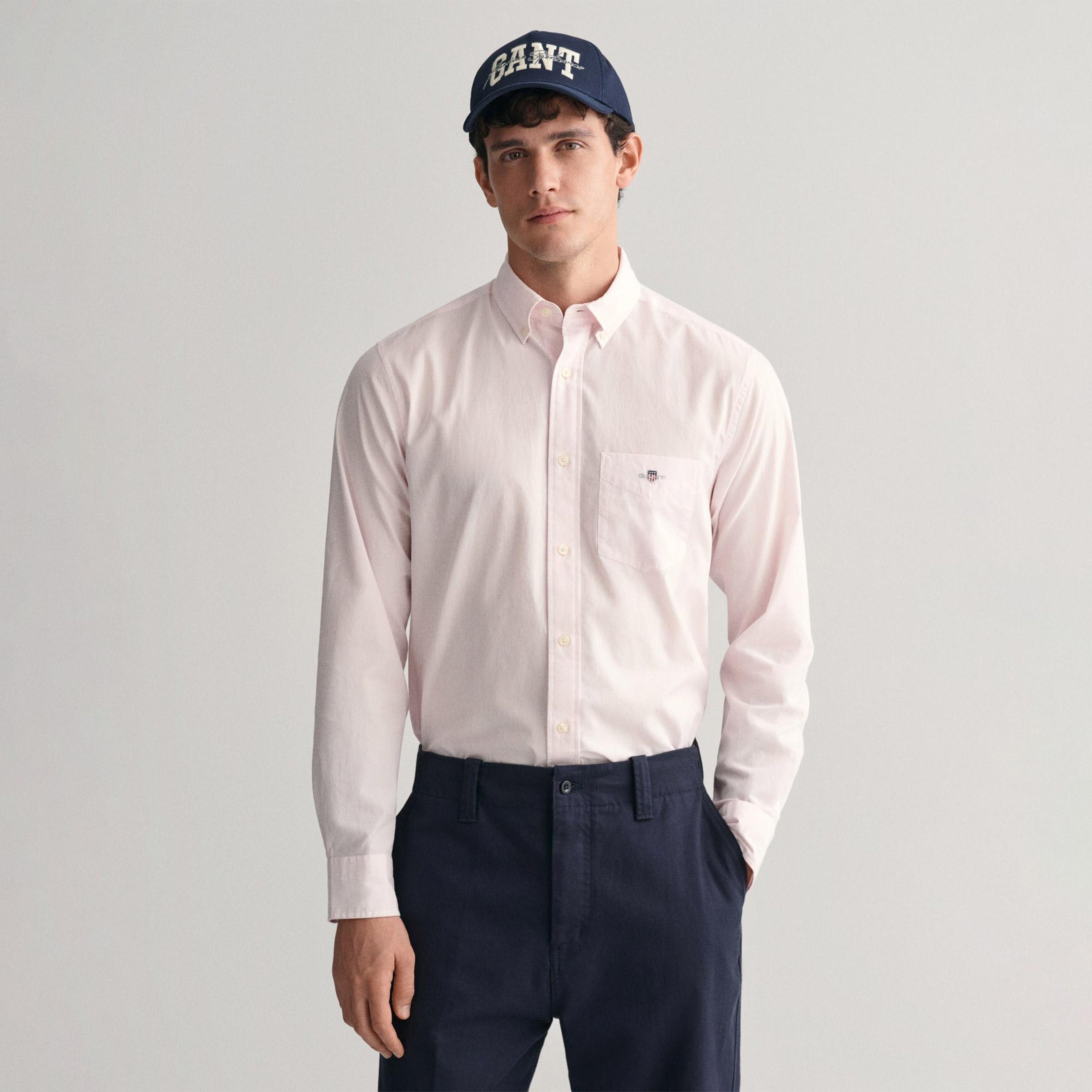 GANT Erkek Pembe Regular Fit Çizgili Düğmeli Yaka Gömlek