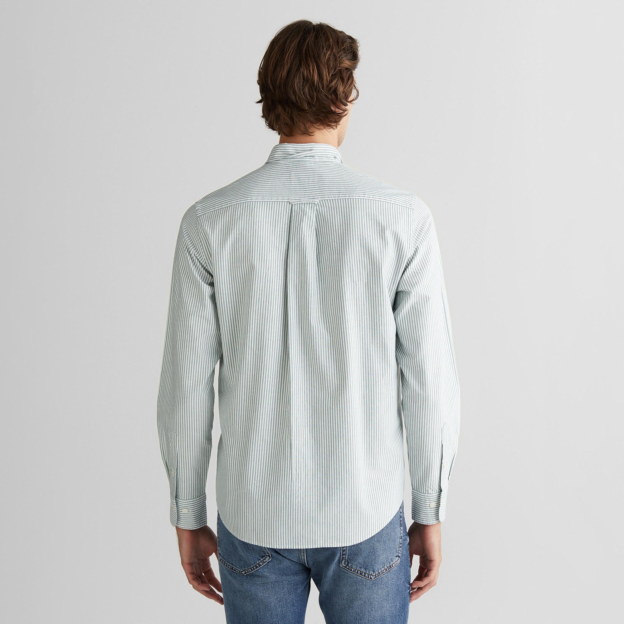 GANT Erkek Yeşil Regular Fit Düğmeli Yaka Çizgili Oxford Gömlek