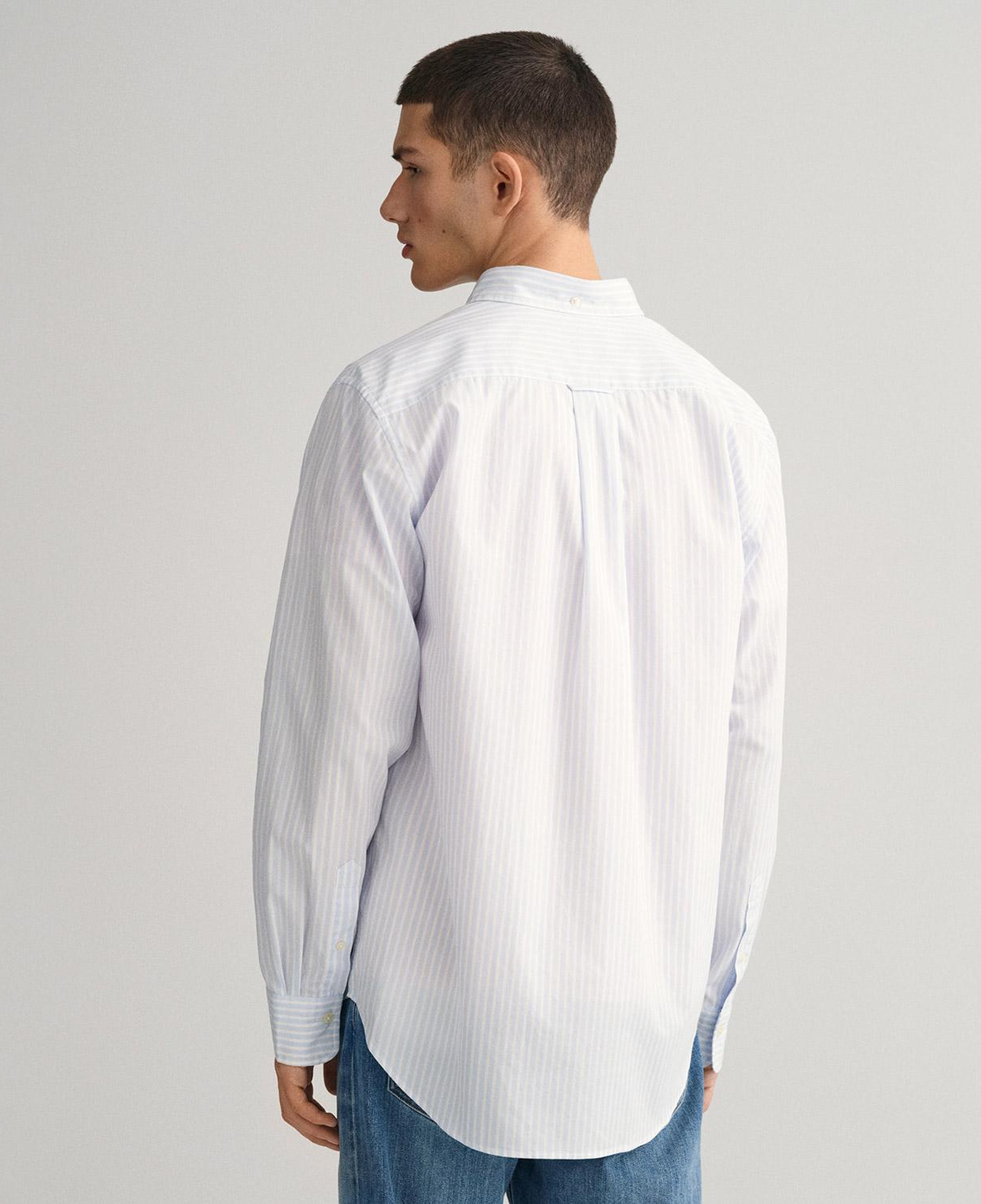 GANT Erkek Mavi Regular Fit Düğmeli Yaka Çizgili Poplin Gömlek