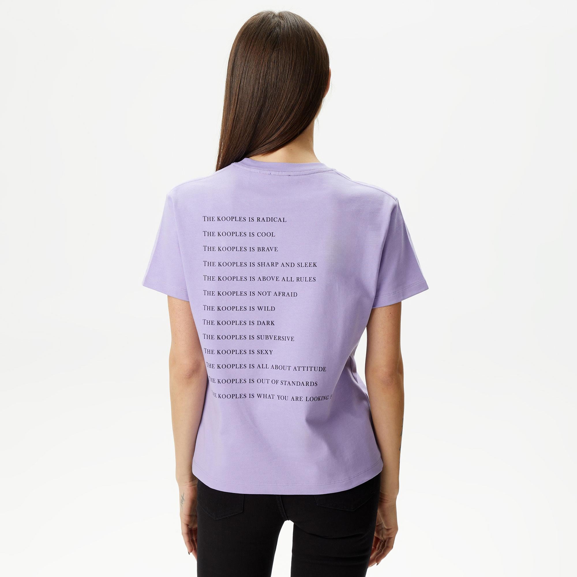 KADIN BASKILI BİSİKLET YAKA MOR T-SHIRT