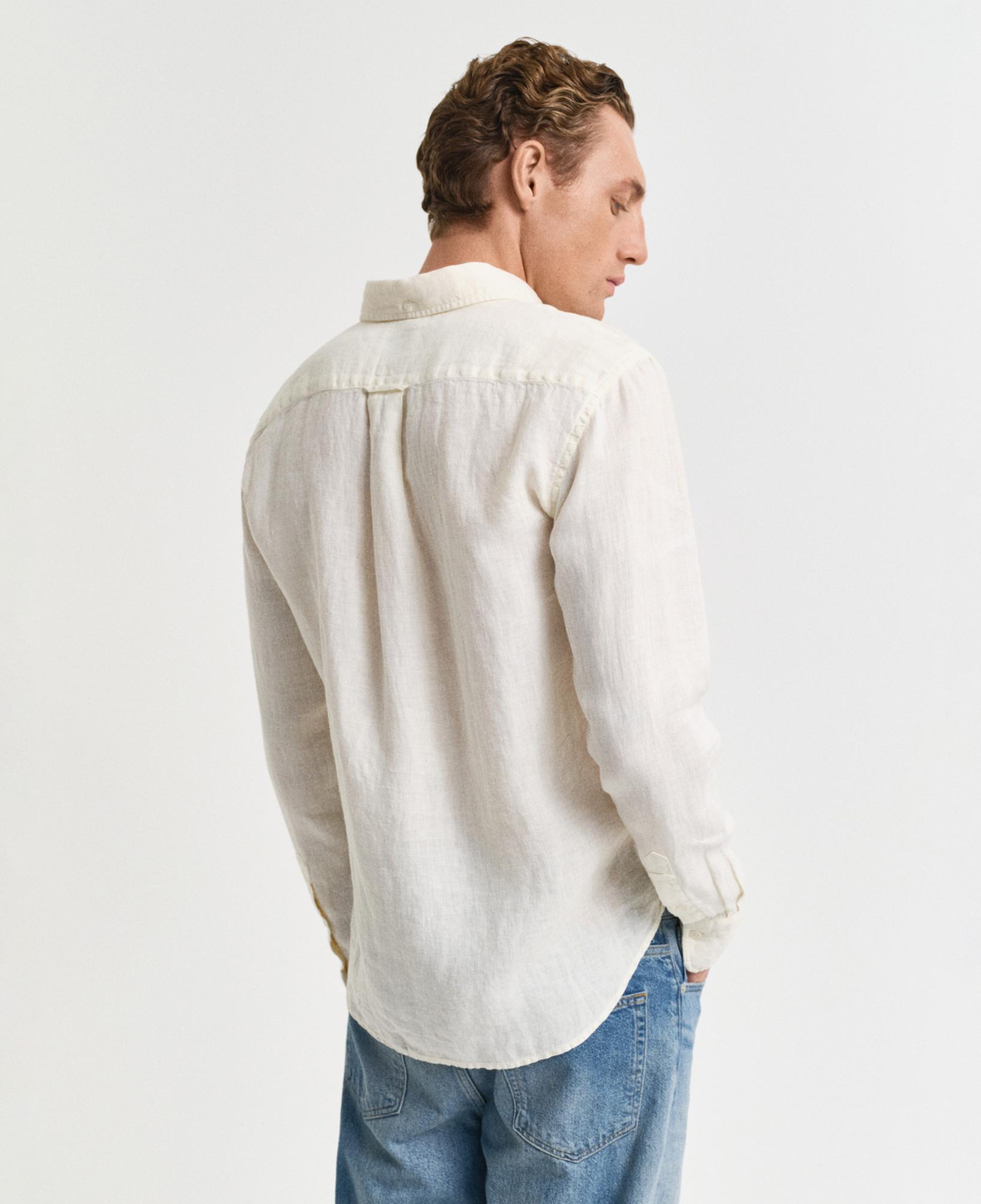 GANT Erkek Krem Regular Fit Düğmeli Yaka Keten Gömlek