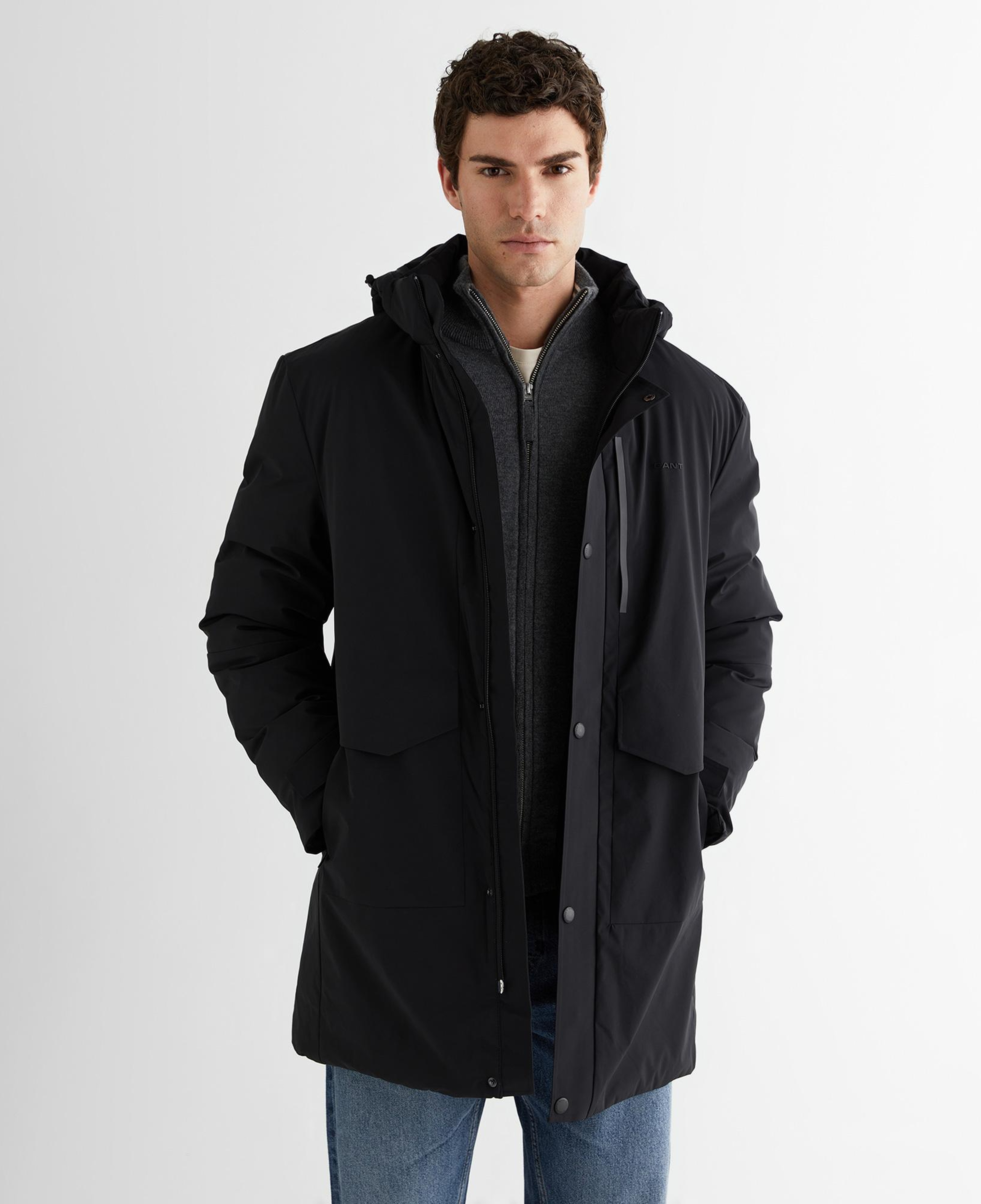 GANT Erkek Siyah Standart Fit Kapüşonlu Mont