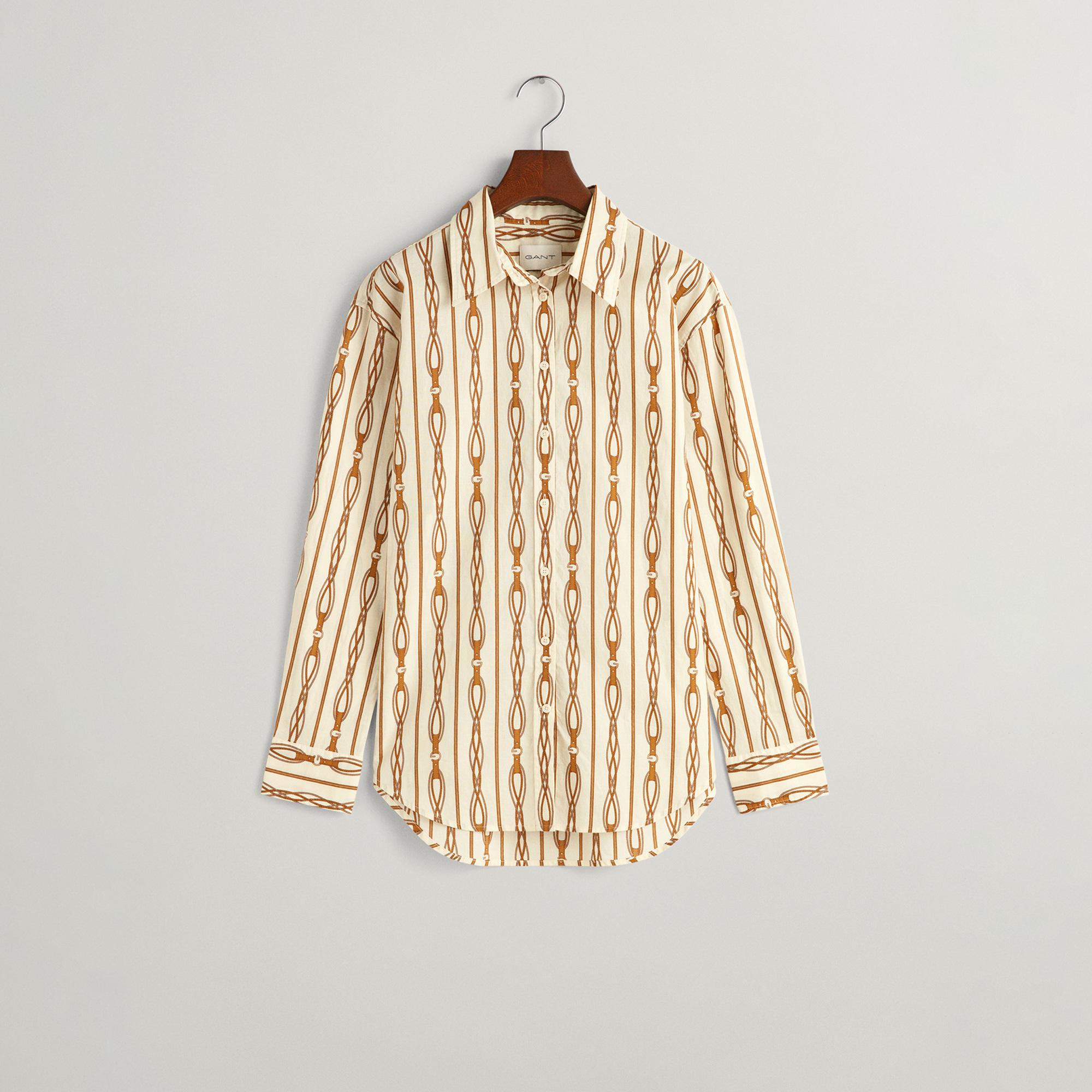 GANT Kadın Bej Relaxed Fit Klasik Yaka Desenli Gömlek