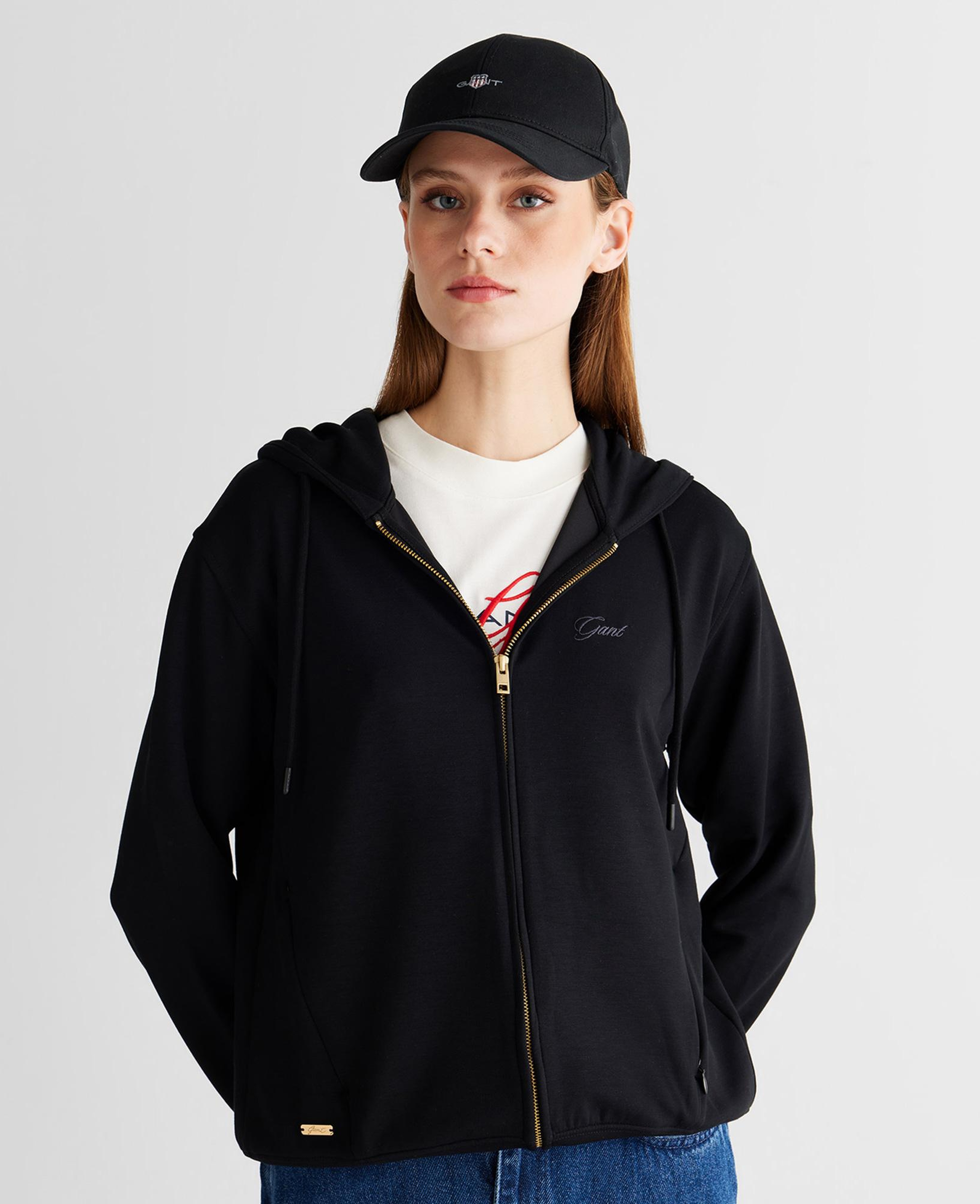 GANT Kadın Siyah Regular Fit Fermuarlı Sweatshirt