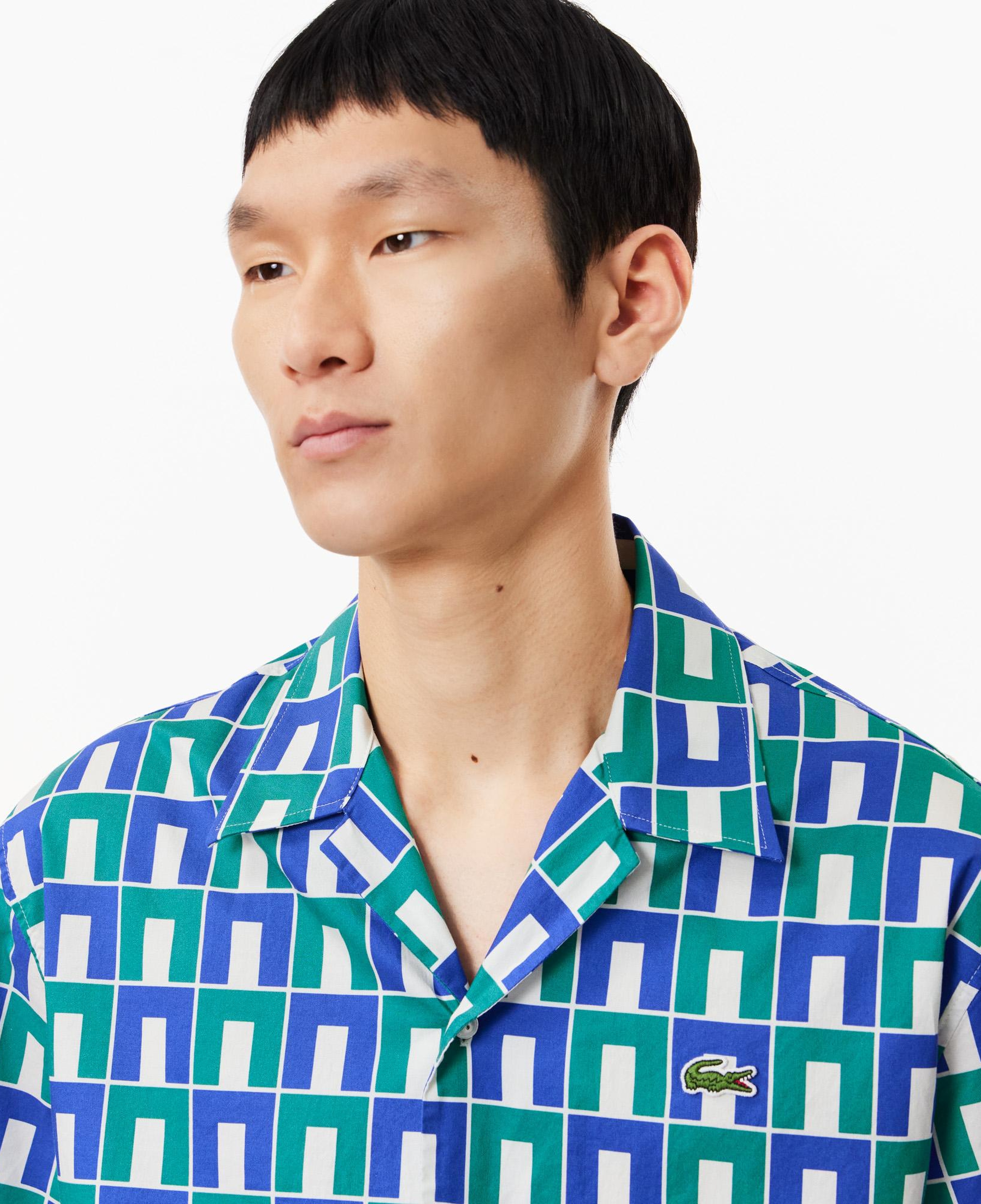 Erkek Relaxed Fit Kısa Kollu Monogram Yeşil Gömlek