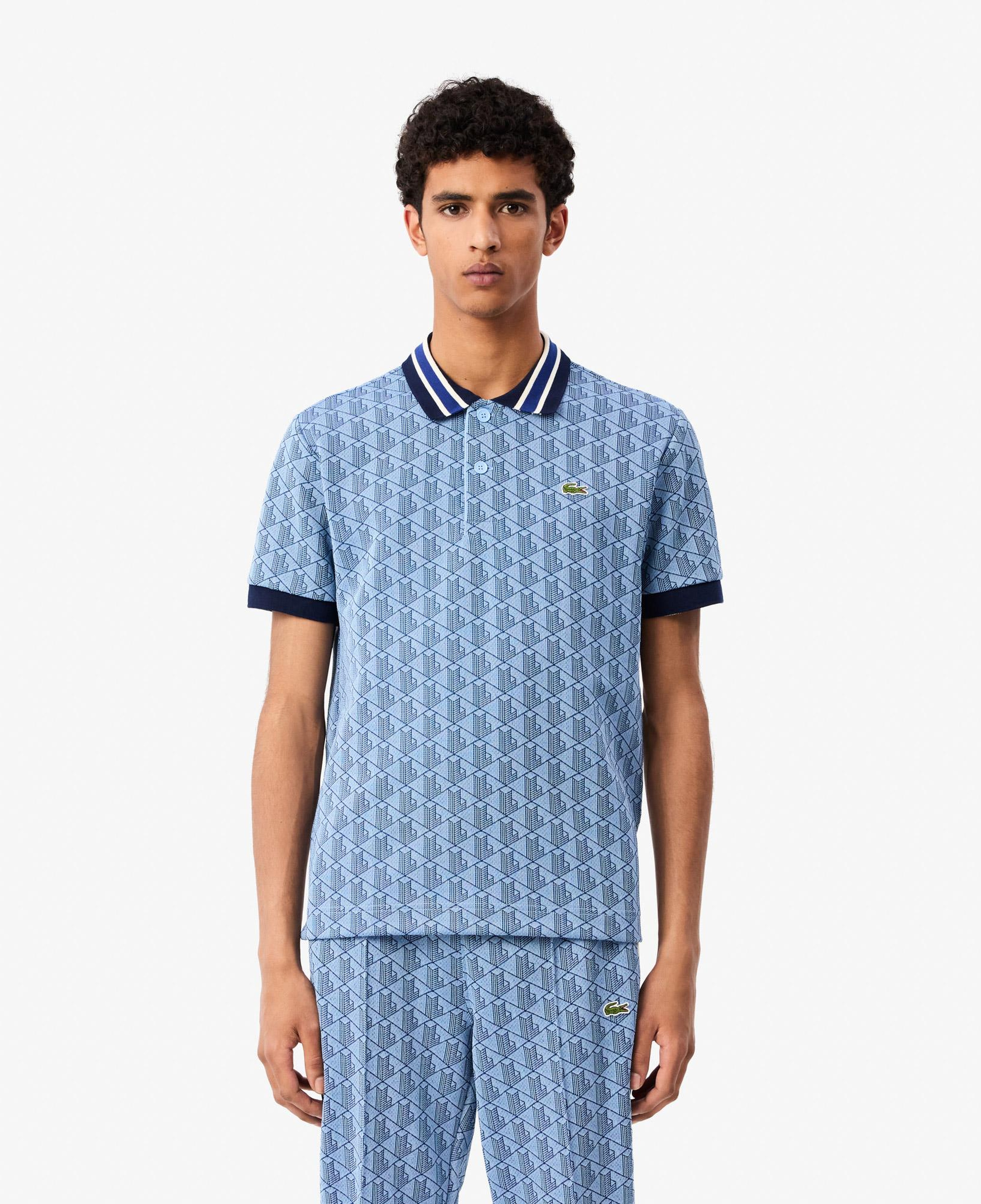 Lacoste Classic Fit Contrast Collar Monogram Erkek Mavi Polo