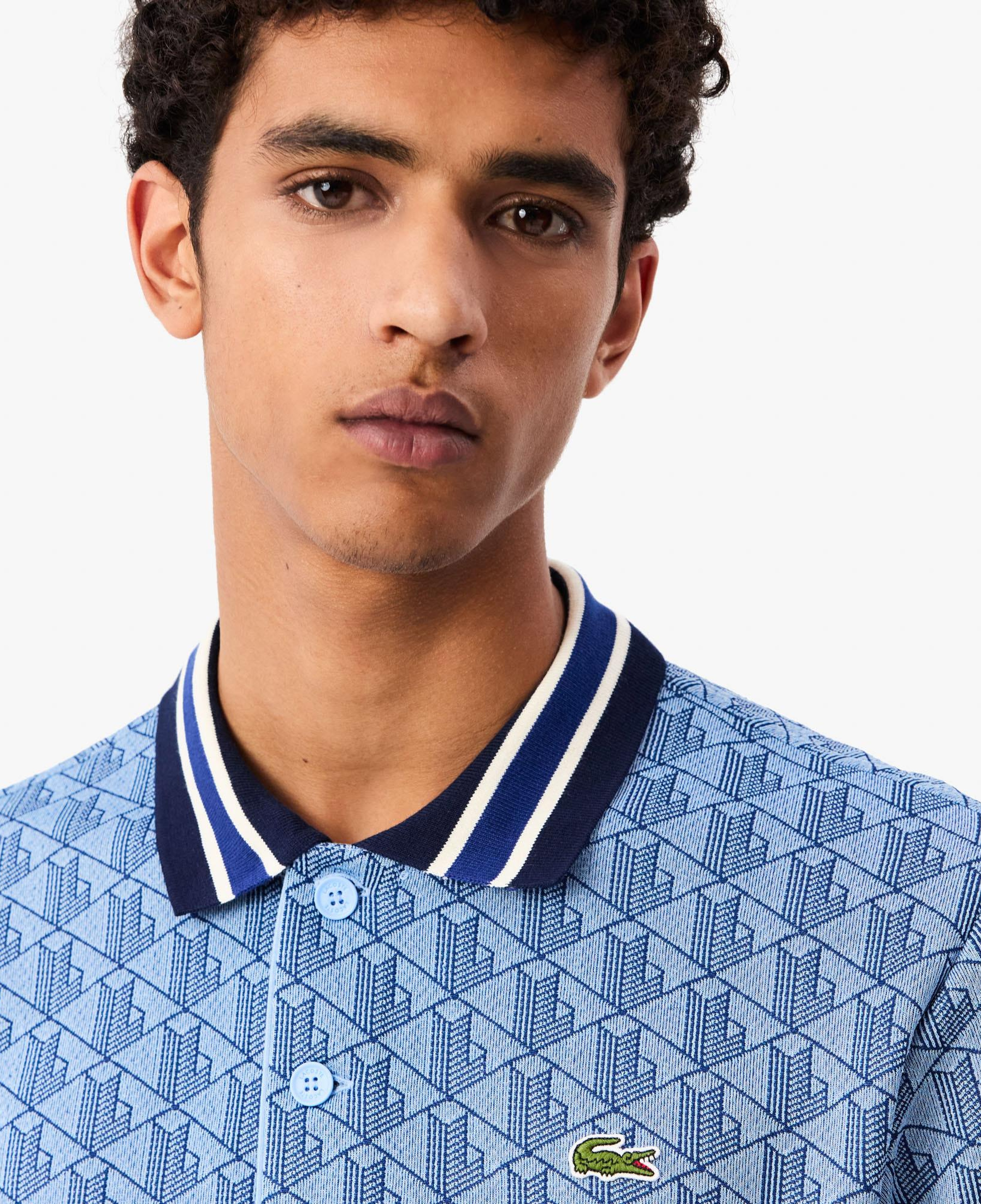 Lacoste Classic Fit Contrast Collar Monogram Erkek Mavi Polo