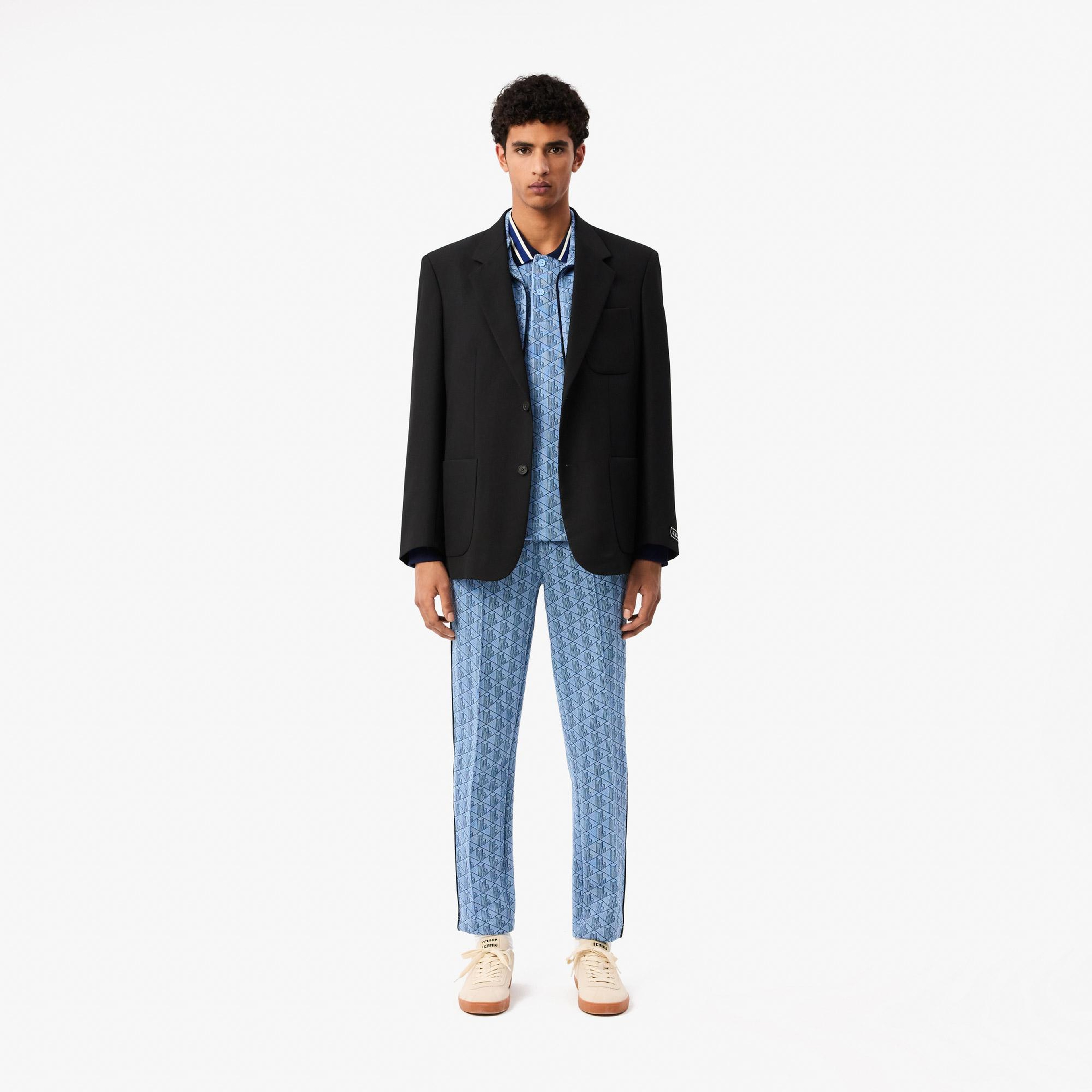 Lacoste Classic Fit Contrast Collar Monogram Erkek Mavi Polo