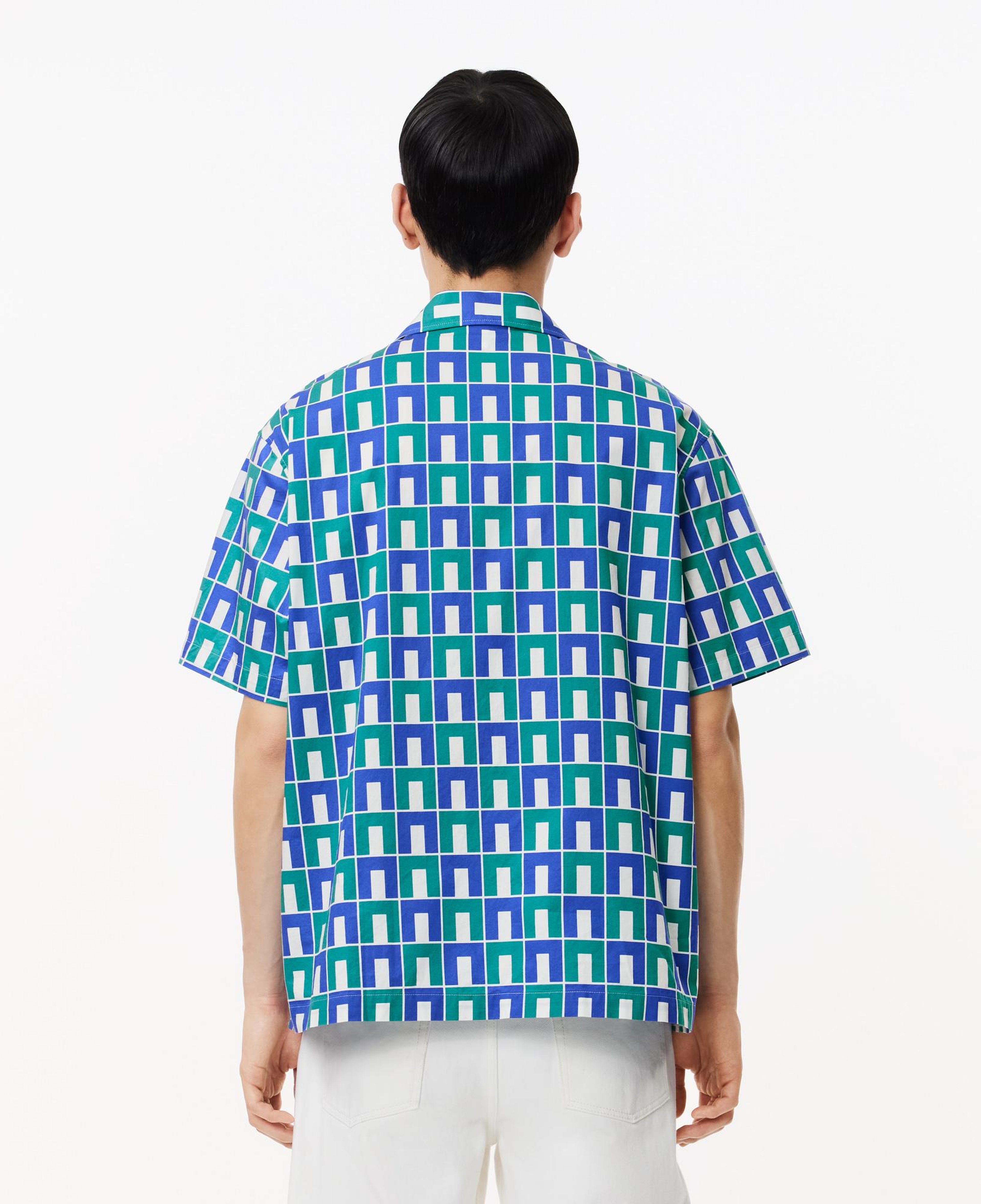 Erkek Relaxed Fit Kısa Kollu Monogram Yeşil Gömlek