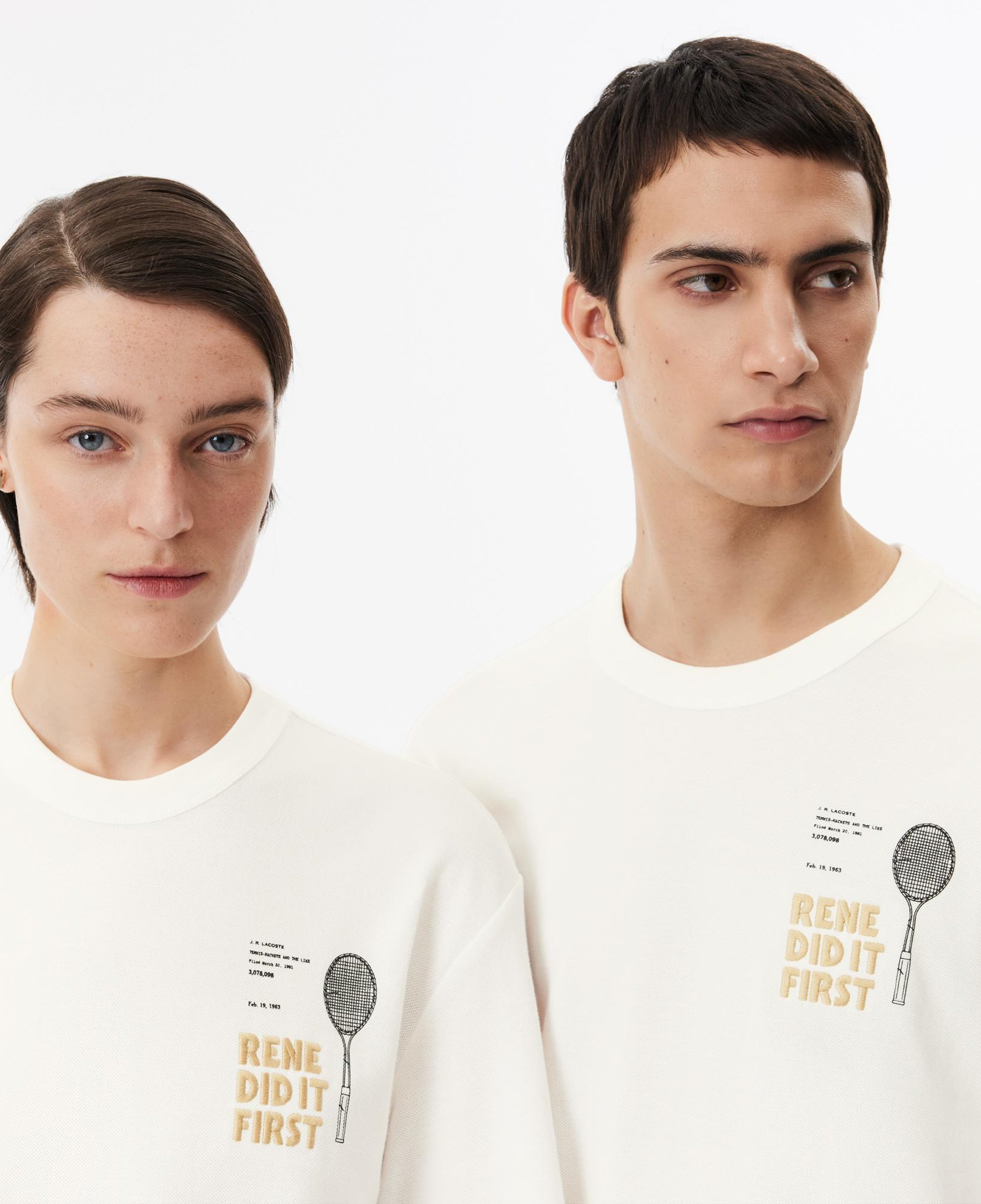 Unisex Classic Fit Bisiklet Yaka Baskılı Bej T-Shirt