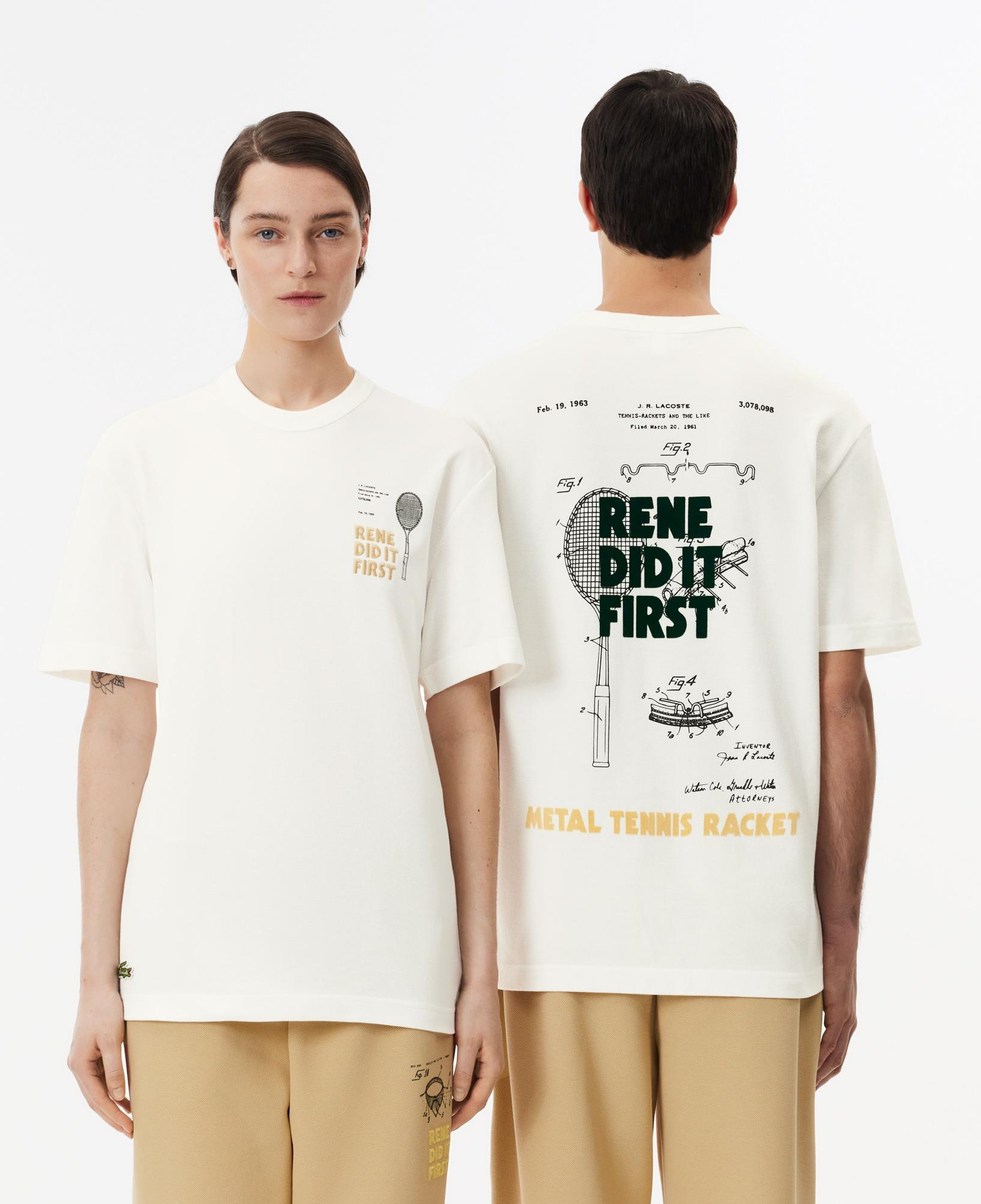 Unisex Classic Fit Bisiklet Yaka Baskılı Bej T-Shirt
