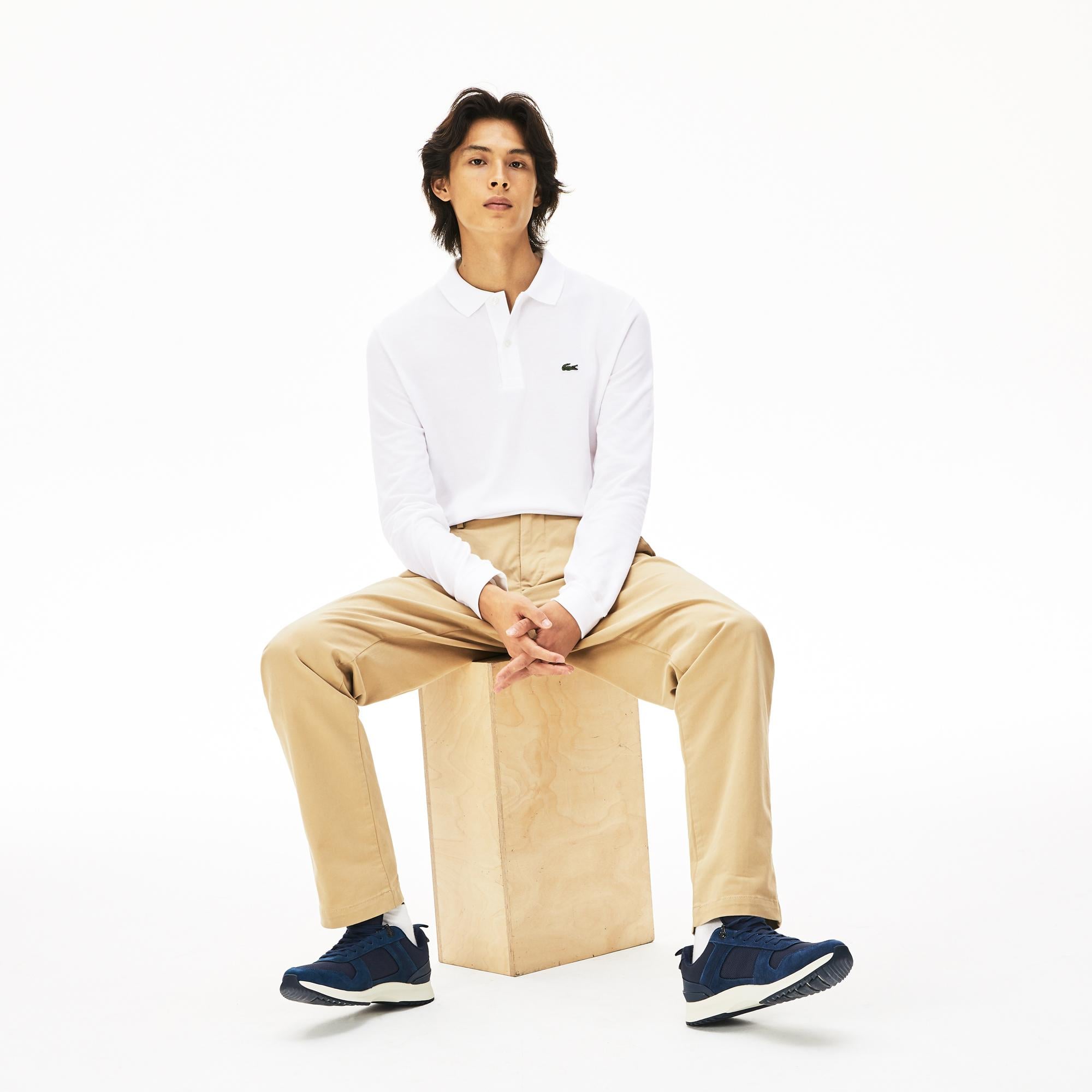 L.12.12 Erkek Slim Fit Uzun Kollu Beyaz Polo