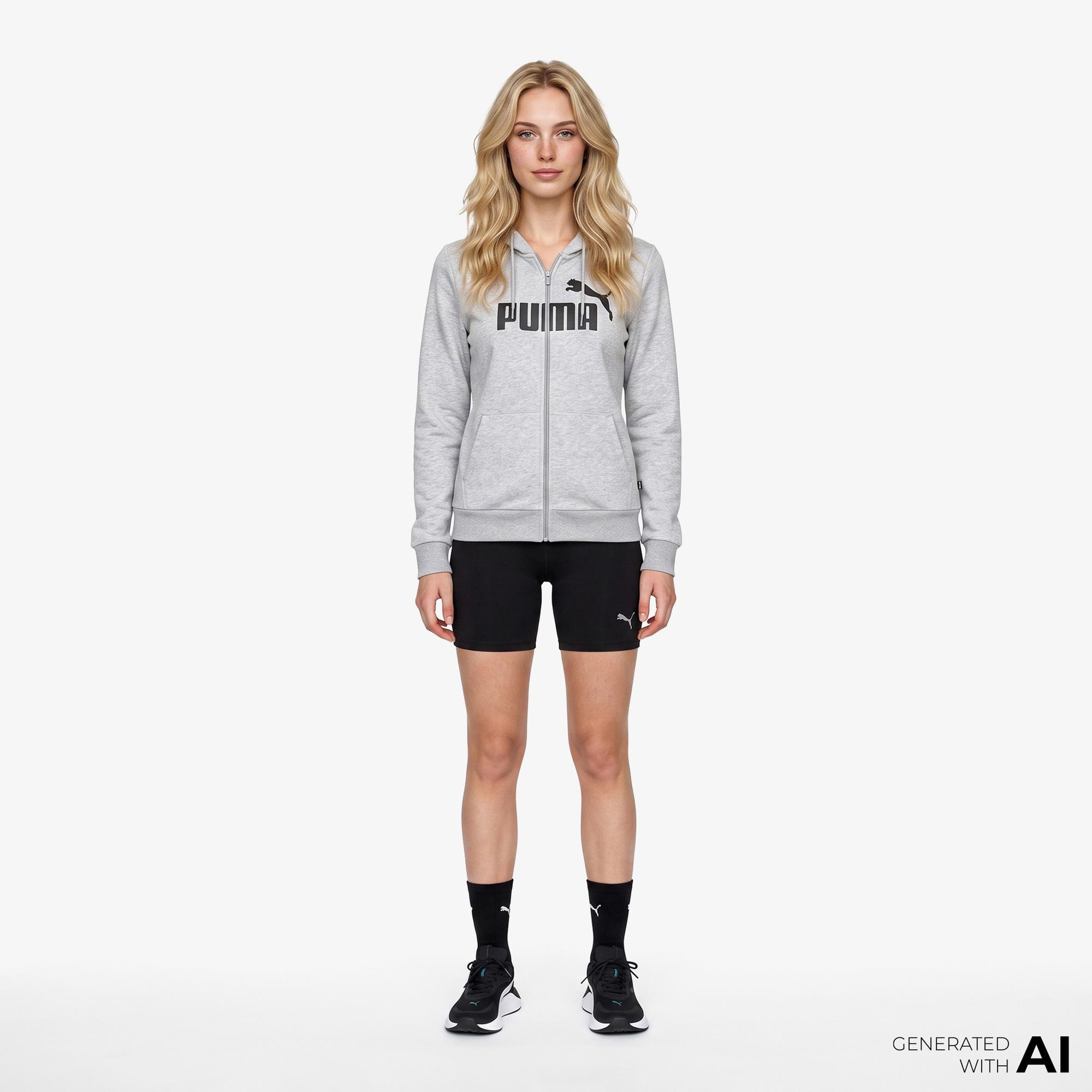 Puma Essentials Logo Full Zip Kadın Gri Sweatshirt