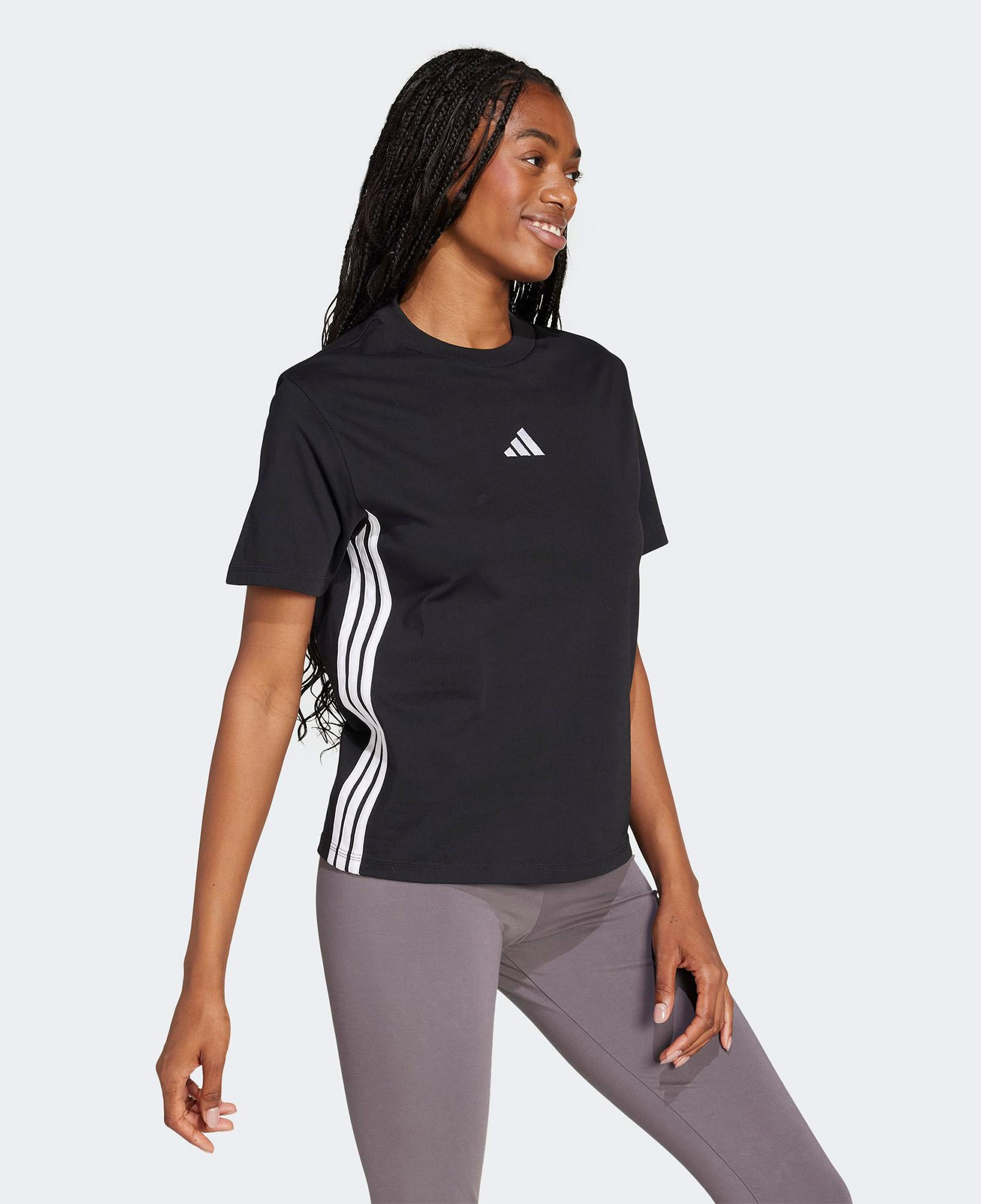 adidas Essentials 3 Stripes Cotton Kadın Siyah T-Shirt