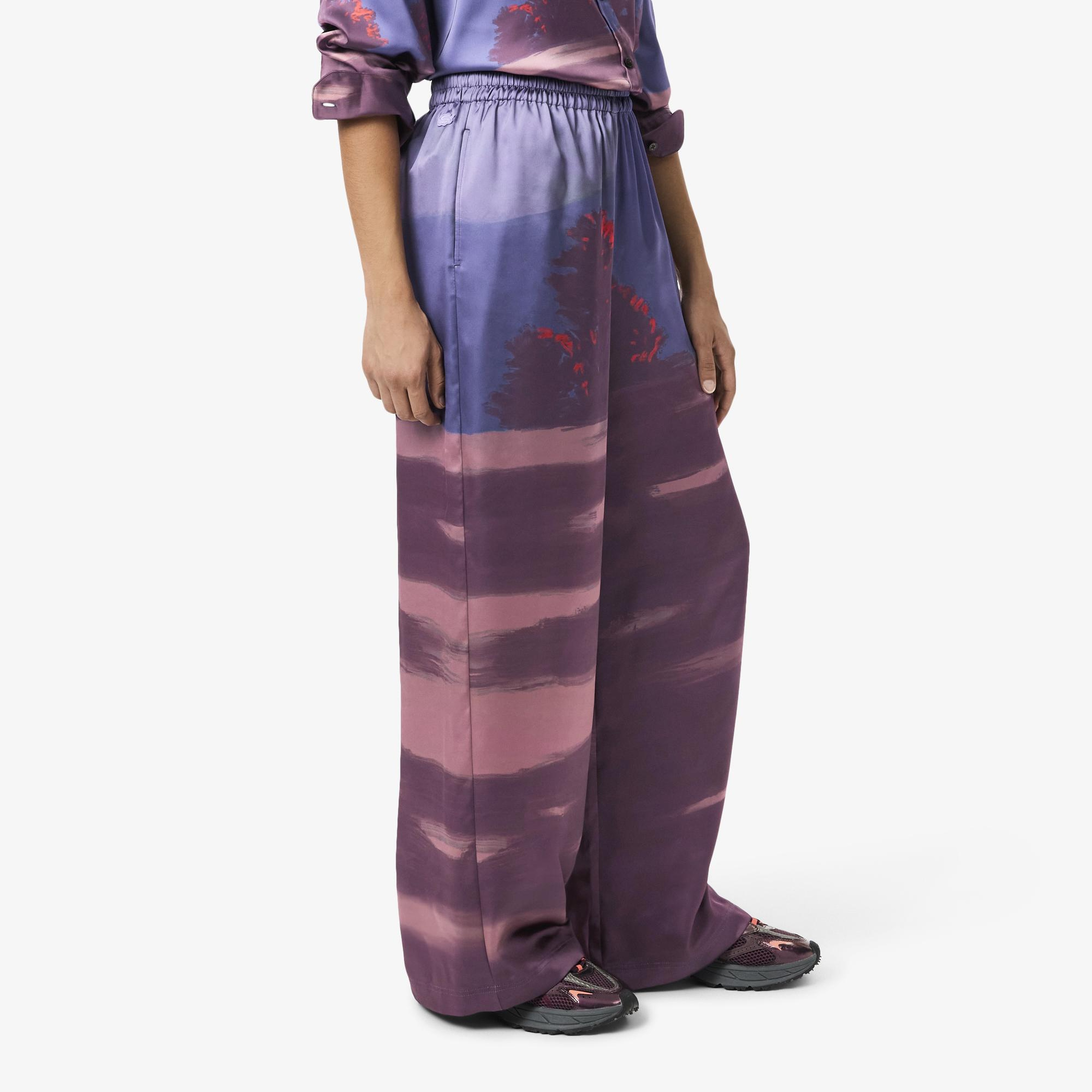 Kadın Oversize Fit Baskılı Mor Pantolon