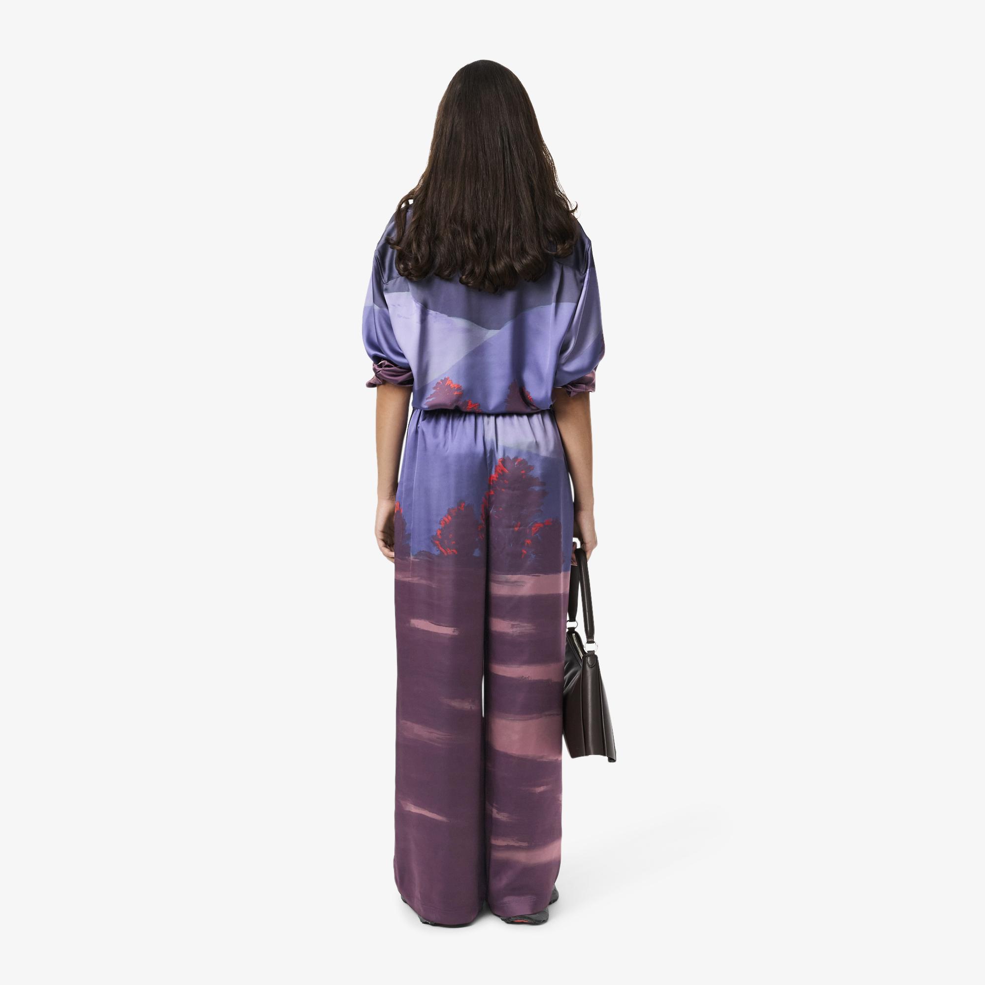 Kadın Oversize Fit Baskılı Mor Pantolon